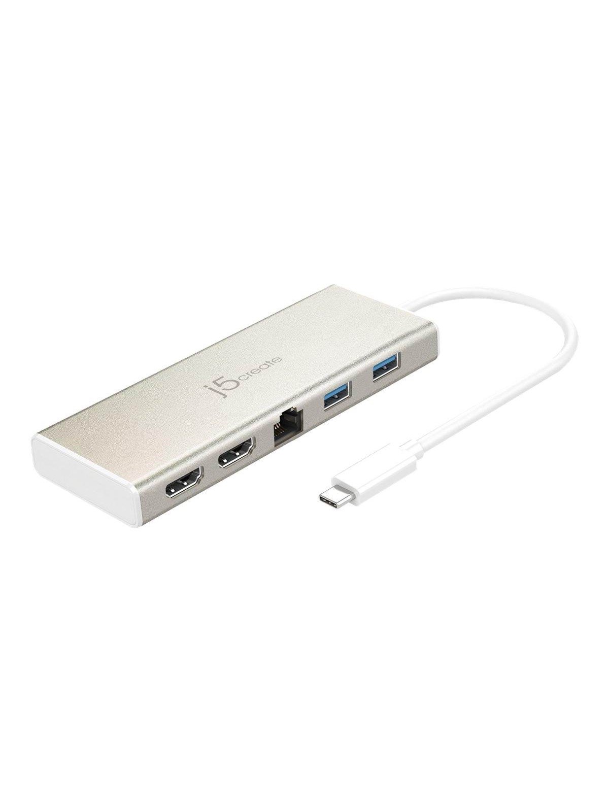 j5create USB Type-C Dual HDMI Mini Dock (med Ethernet og PD), Docking Station