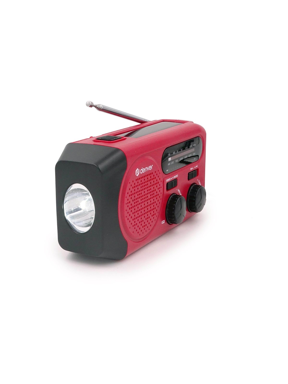 DENVER SCR-2010 - Emergency Radio - Solar - Dynamo - 2000mAh Powerbank - AM/FM - Rød