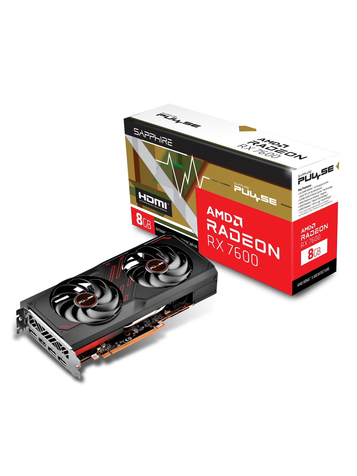 Sapphire Radeon RX 7600 Pulse - 8GB GDDR6 RAM - Grafikkort, Grafikkort
