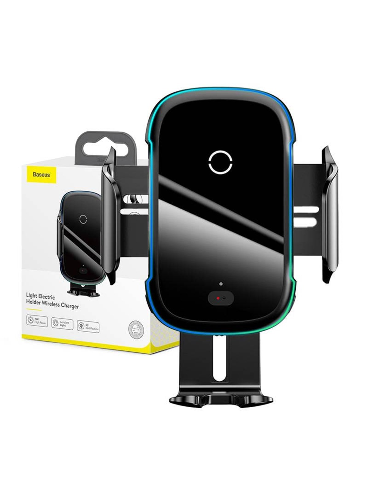 Baseus Light Electric Car Holder with Qi inductive charger - Black, Mobil Tilbehør