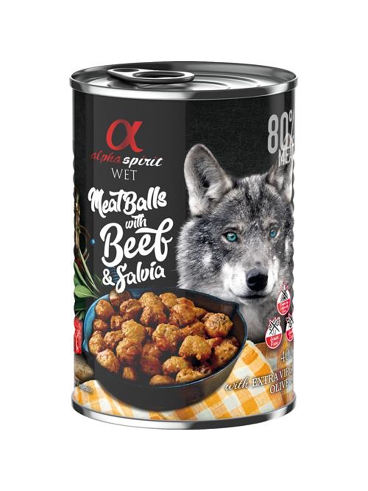 Alpha Spirit canned meatballs with beef & salvia 400g, Hundeudstyr