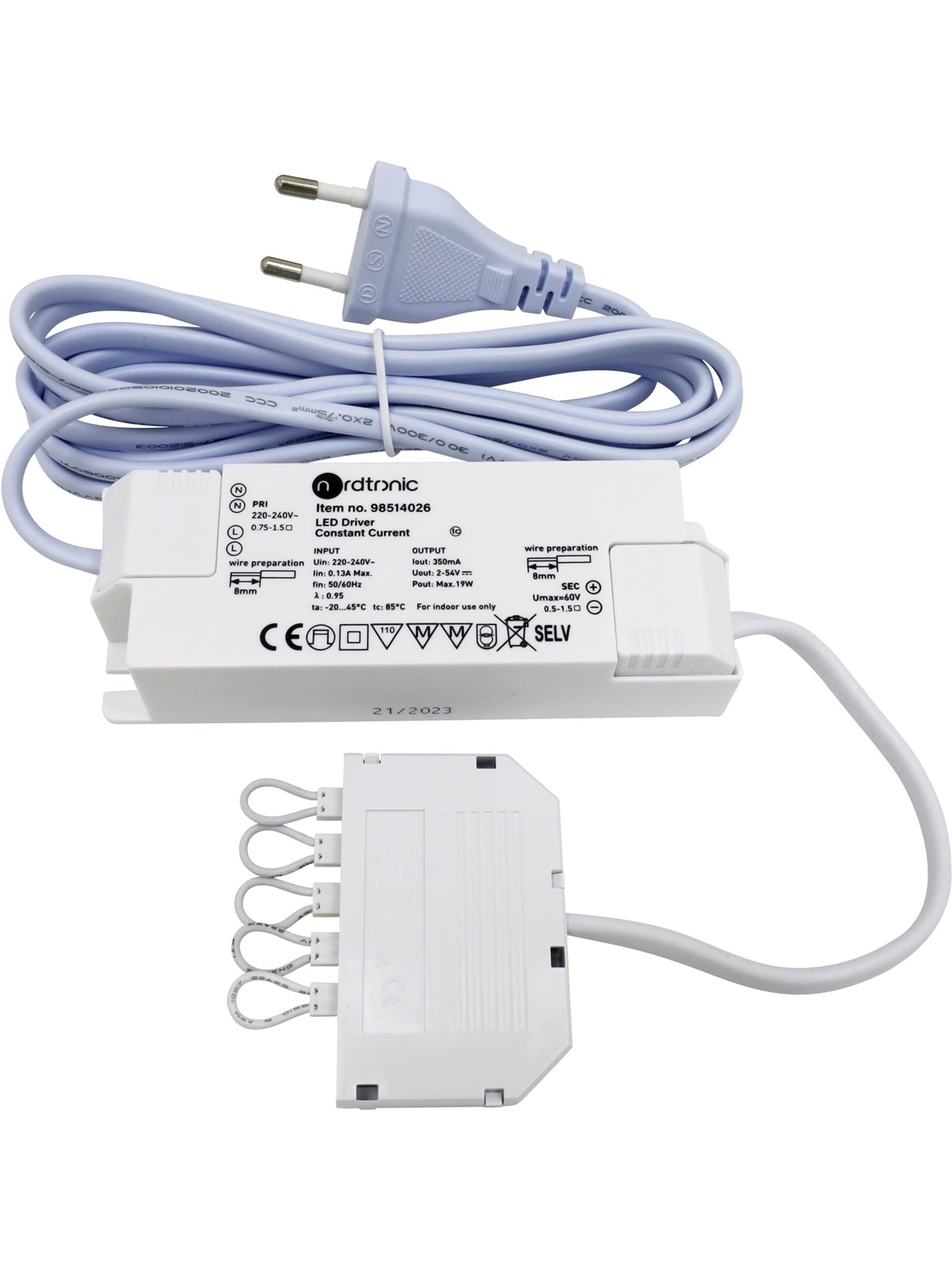 Nordtronic LED driver, ikke dæmpbar, 1-19W, 350mA, Drivere Spoler Og Transformatore