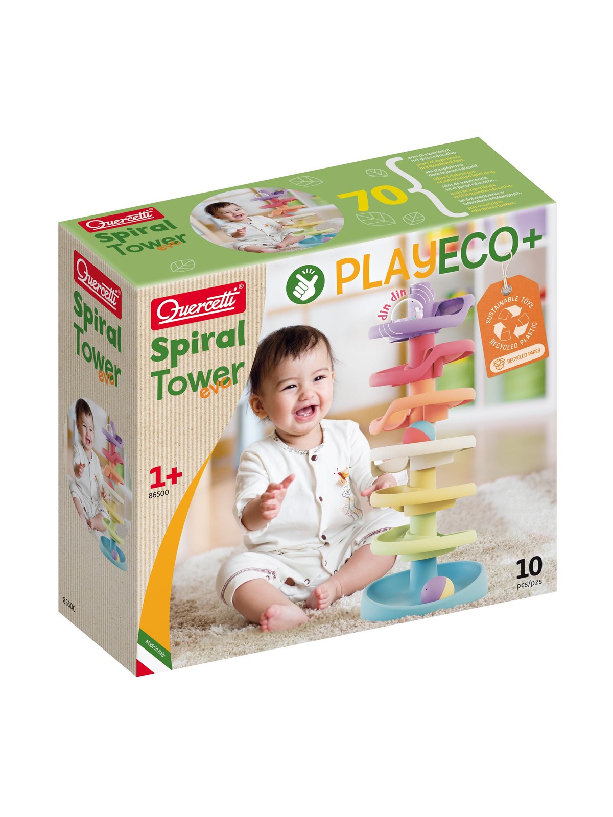 Quercetti Play Eco Ball Tower 10 pcs., Babylegetøj