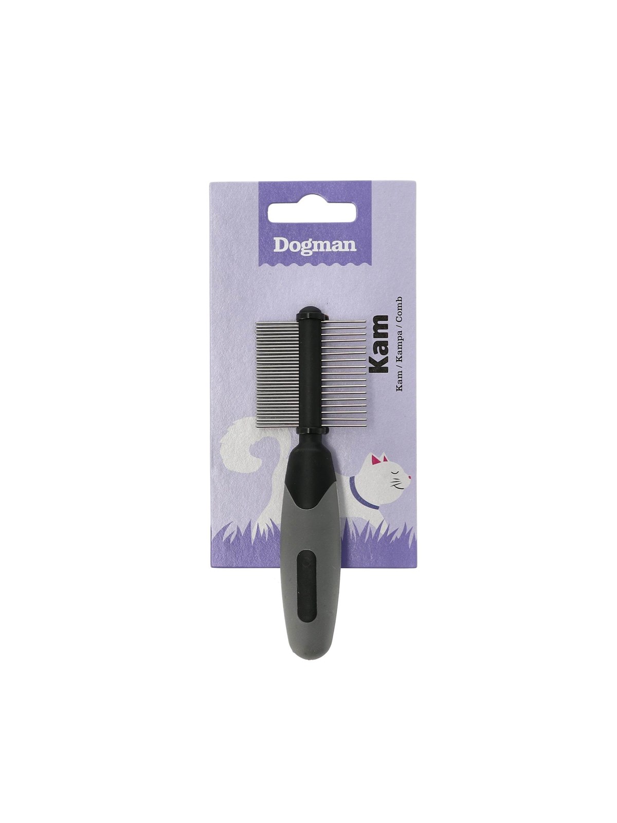 Dogman Dobbeltkam med Gummihåndtag 12cm, Katteudstyr