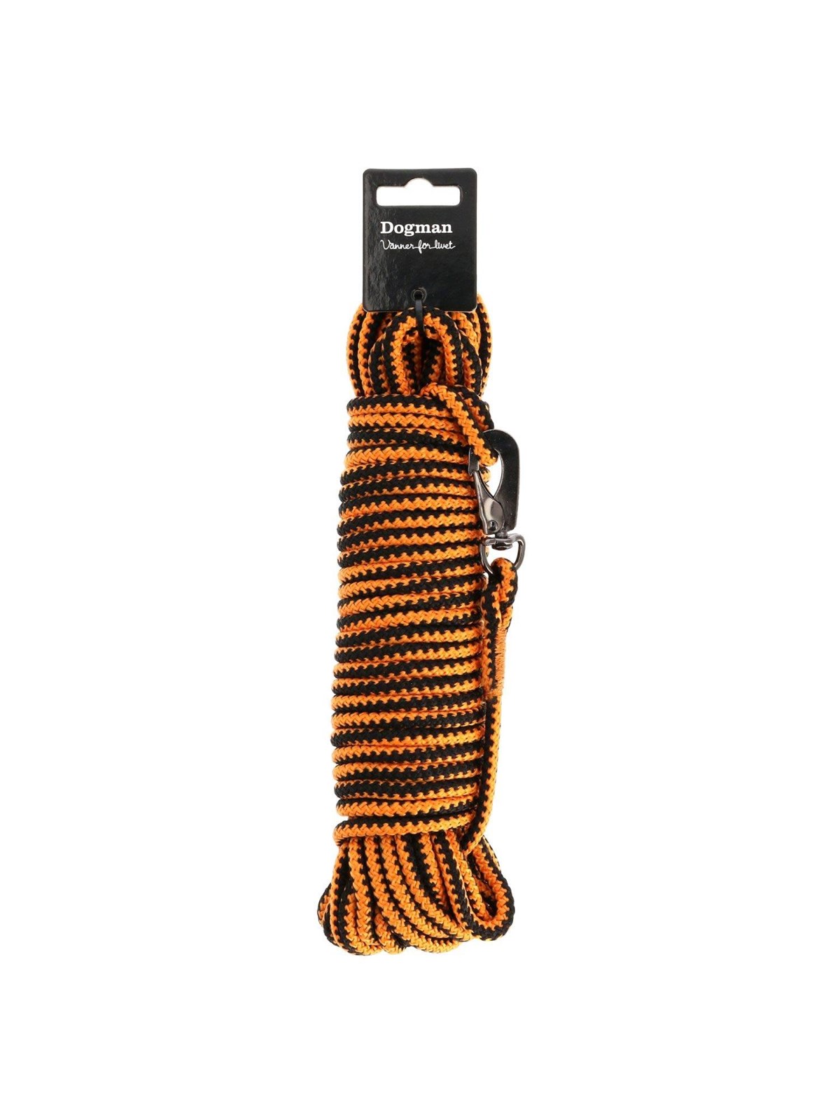 Dogman Iris flettet sporline med karabinhage Orange 6,5mm 15m, Hundeudstyr