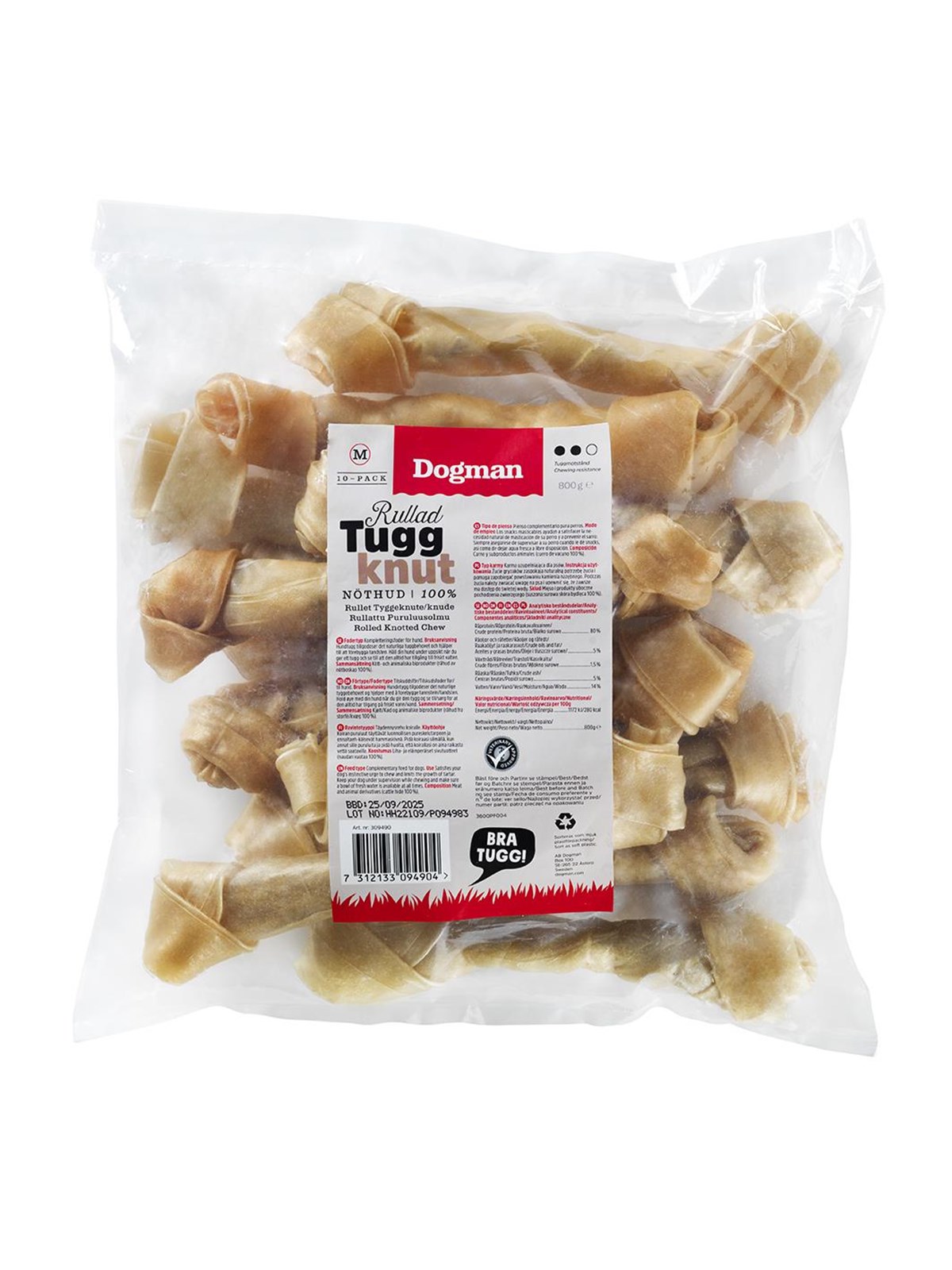 Dogman Tyggeben med knuder (10x 20cm) 800g, Hundeudstyr