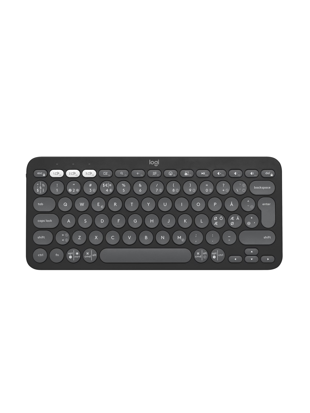 Logitech Pebble Keys 2 K380s Wireless Keyboard - Tonal Graphite - Tastatur - Nordisk - Sort