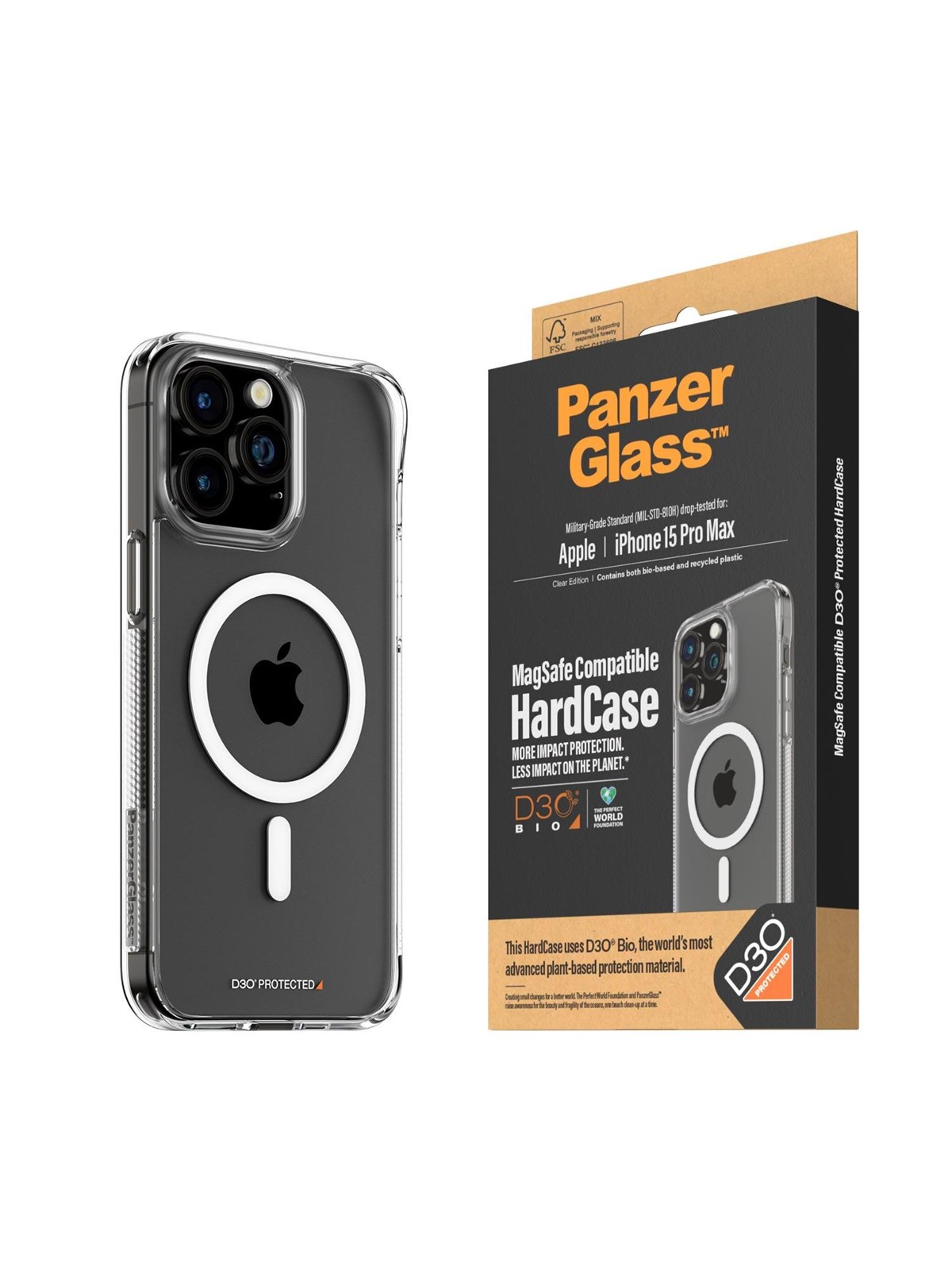 PanzerGlass HardCase MagSafe Compatible with D3O iPhone 15 Pro Max, Mobilcover