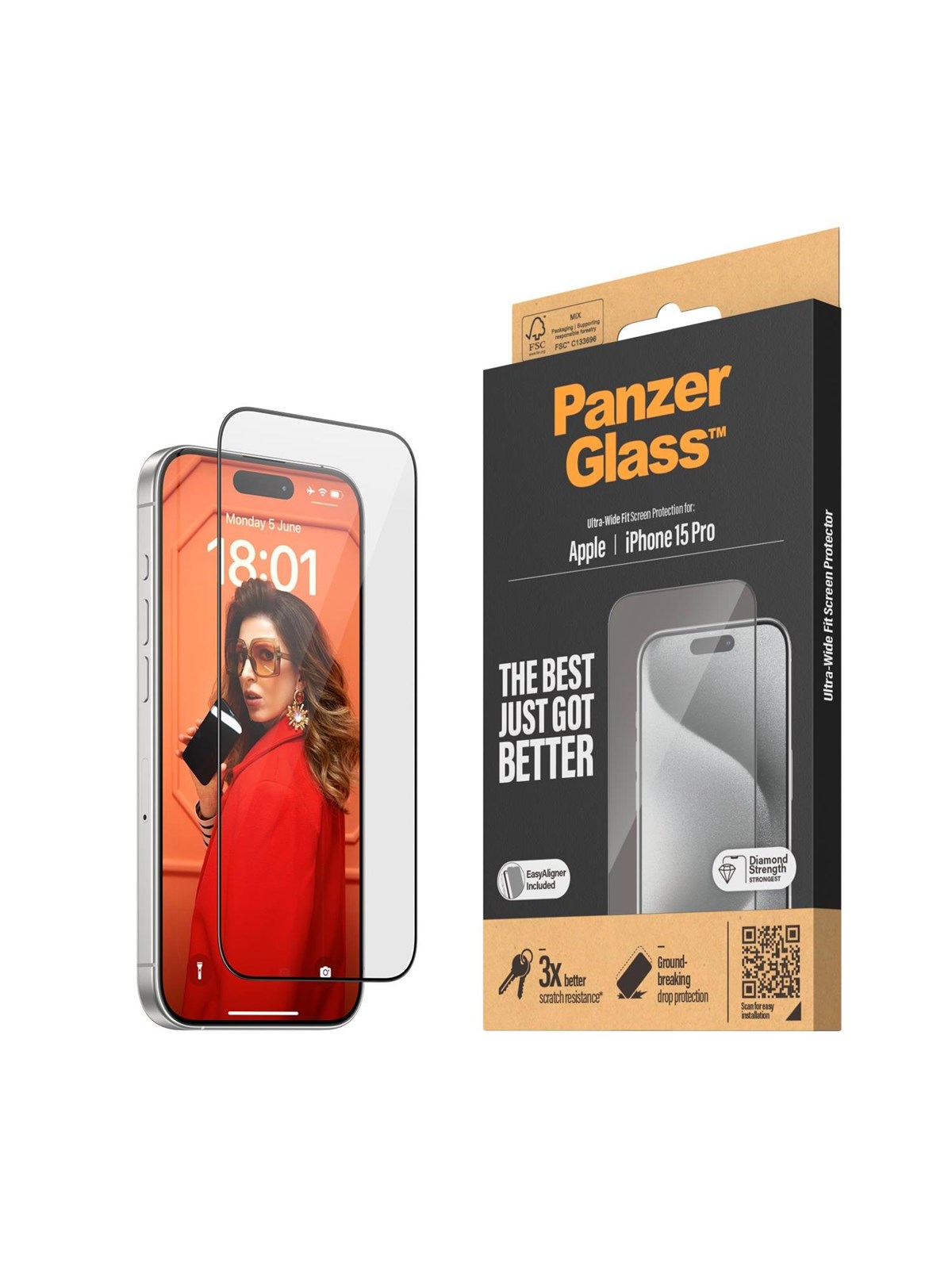PanzerGlass Screen Protector iPhone 15 Pro | Ultra-Wide Fit w. EasyAligner