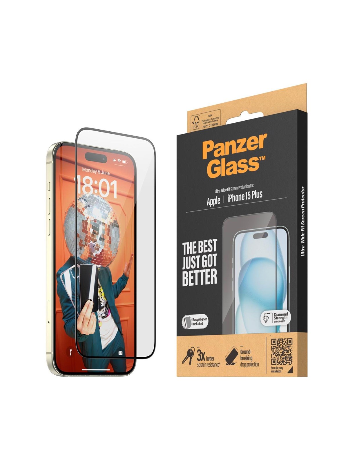 PanzerGlass Screen Protector iPhone 15 Plus | Ultra-Wide Fit w. EasyAligner
