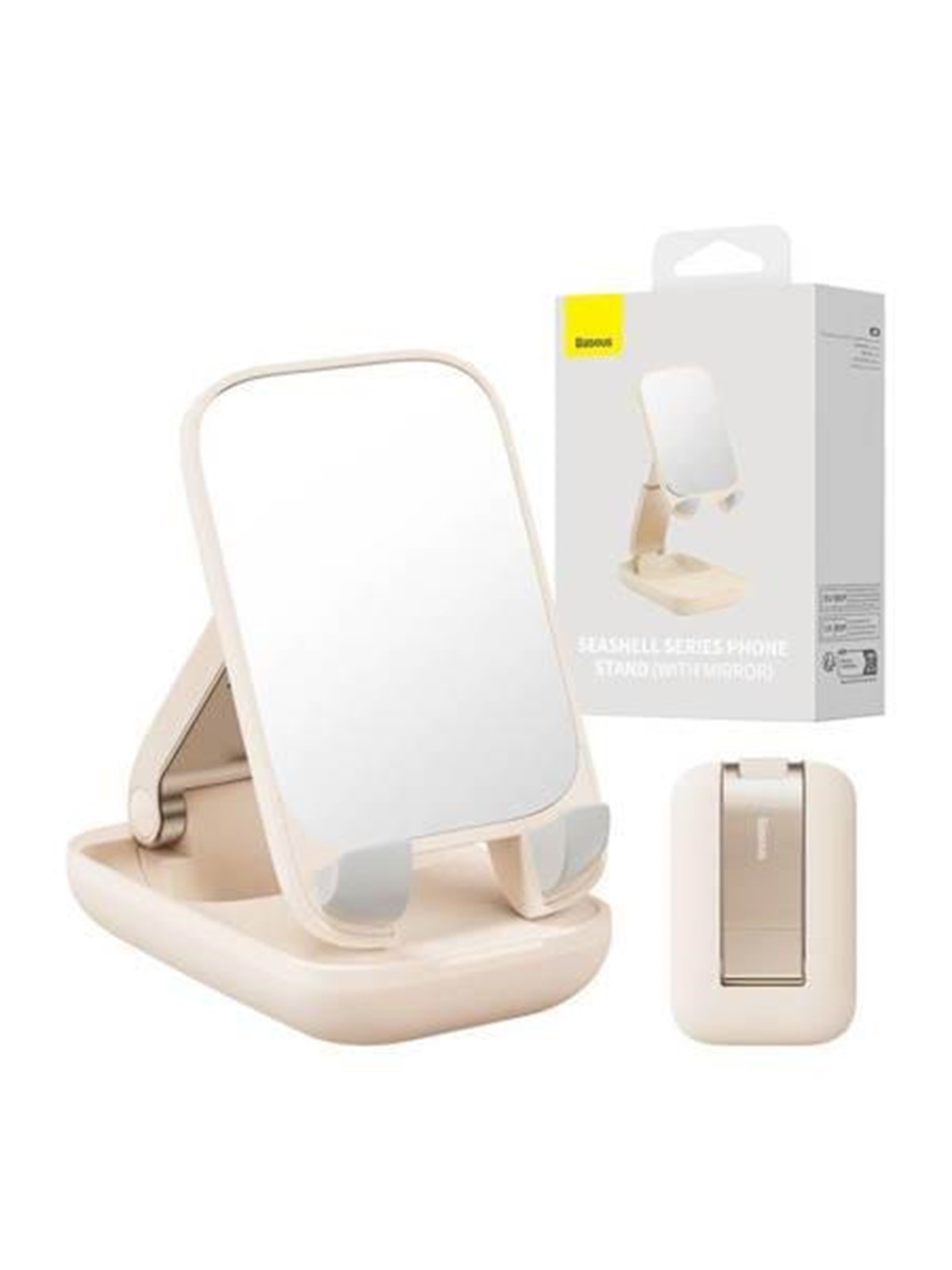 Baseus Folding Phone Stand with mirror (baby pink), Mobil Tilbehør