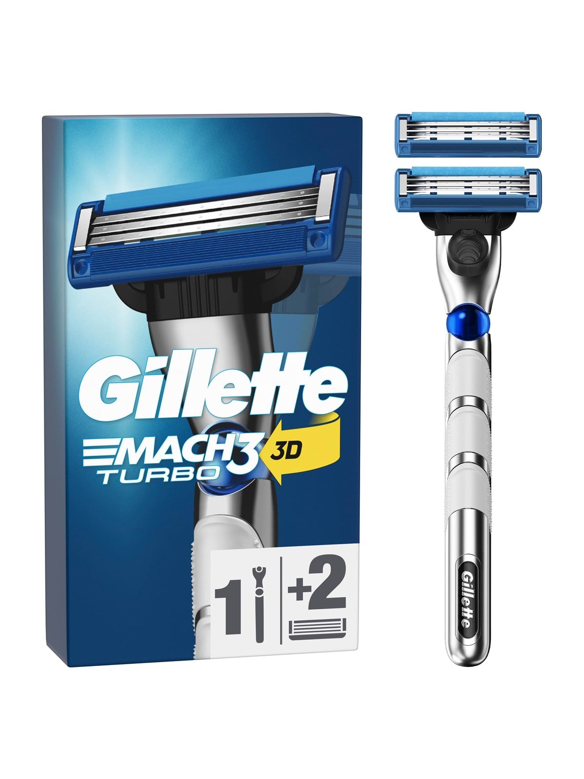 Gillette Mach3 Turbo 3D Razor handle + 2 blades, Barbergrej