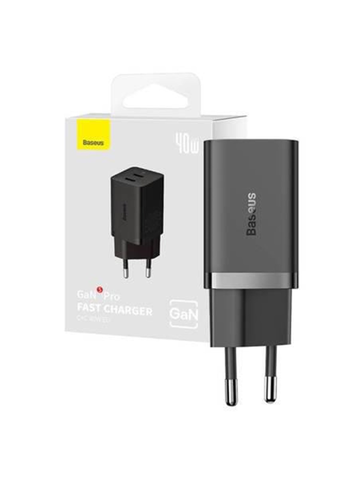 Baseus 40W 2xUSB-C Wall Charger GaN5 - Black, Mobil Oplader