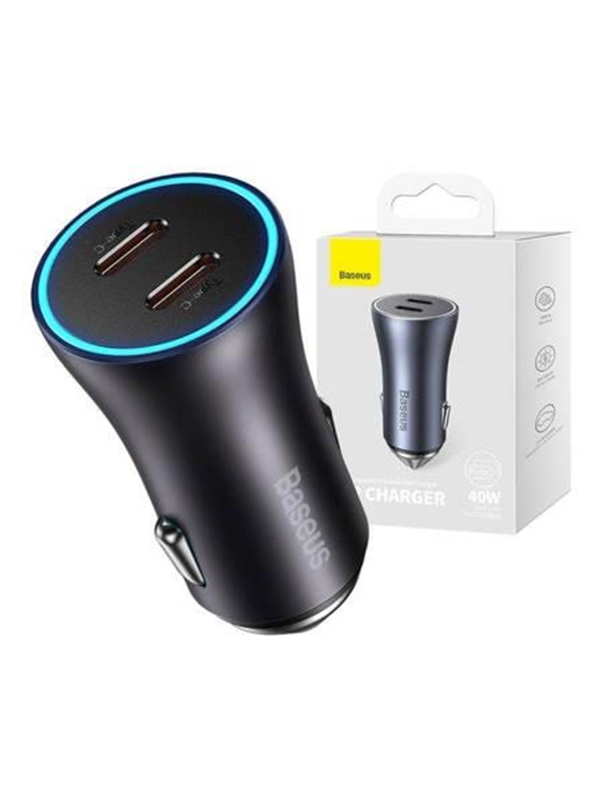 Baseus Golden Contactor Pro car charger 2x USB-C 40W (Dark Gray), Mobil Oplader