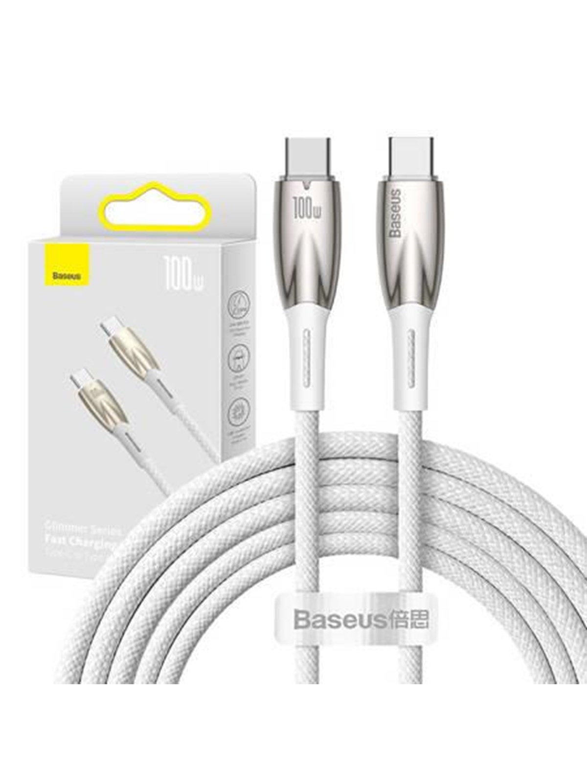 Baseus USB-C cable for USB-C Glimmer Series 100W 2m (White), Usb Kabel