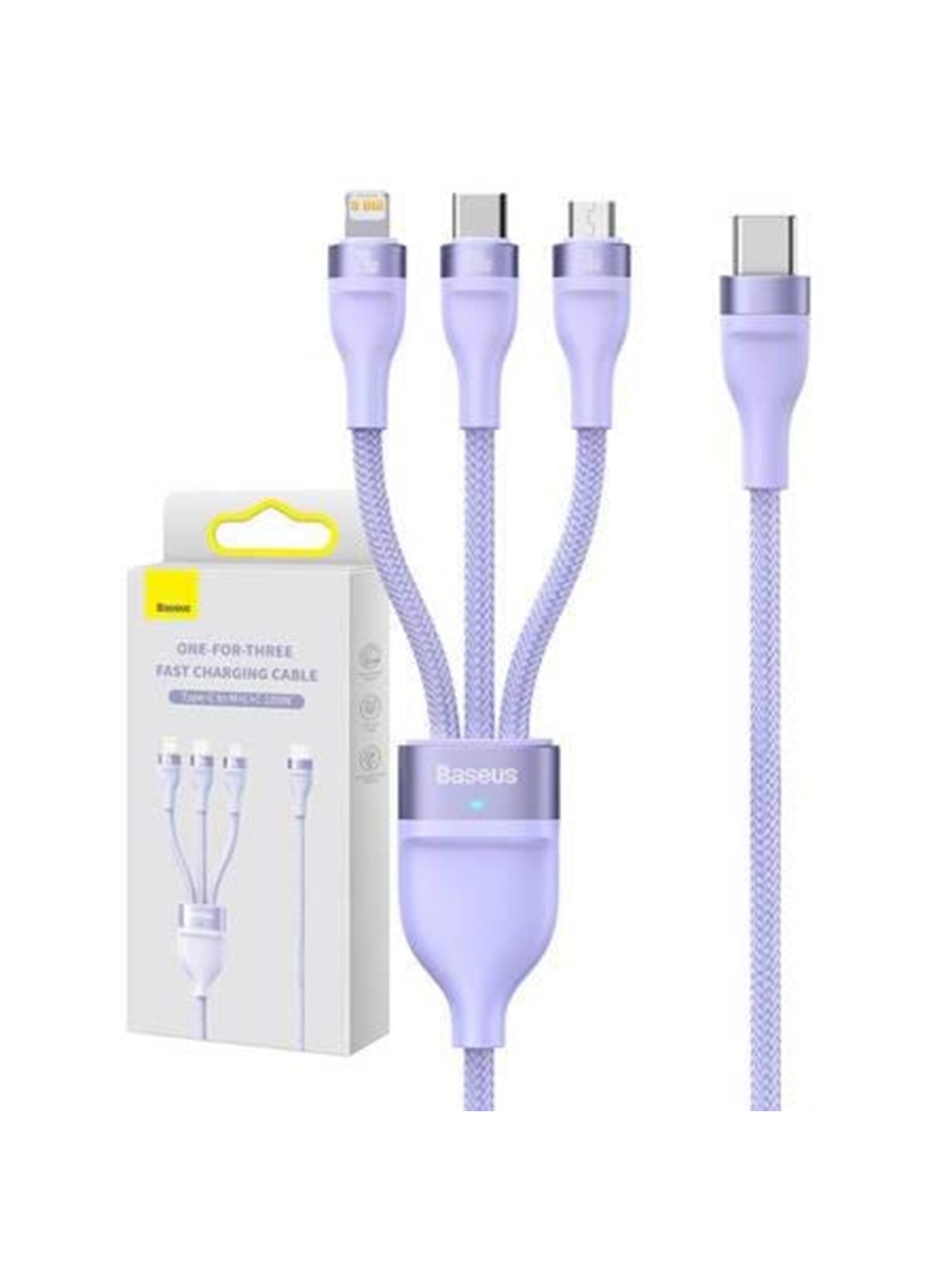 Baseus 3in1 USB-C cable Flash Series 2 USB-C + micro USB + Lightning 100W 1.5m (purple)