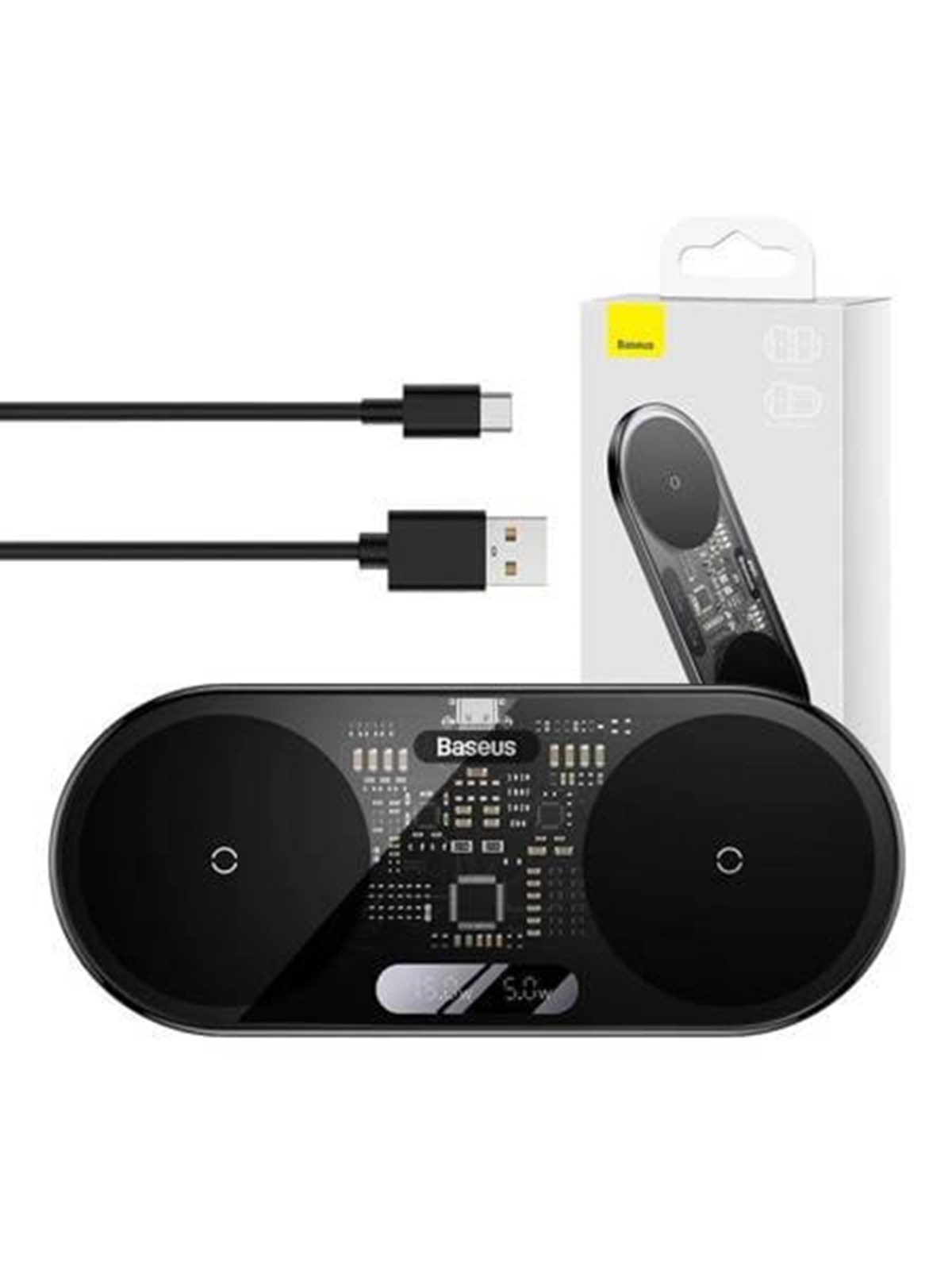 Baseus Dual Qi wireless charger Digital LED Display 20W, Mobil Oplader