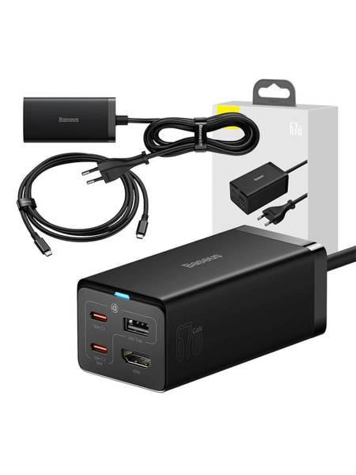 Baseus Wall charger GaN5 Pro 2xUSB-C + USB + HDMI 67W (black), Mobil Oplader