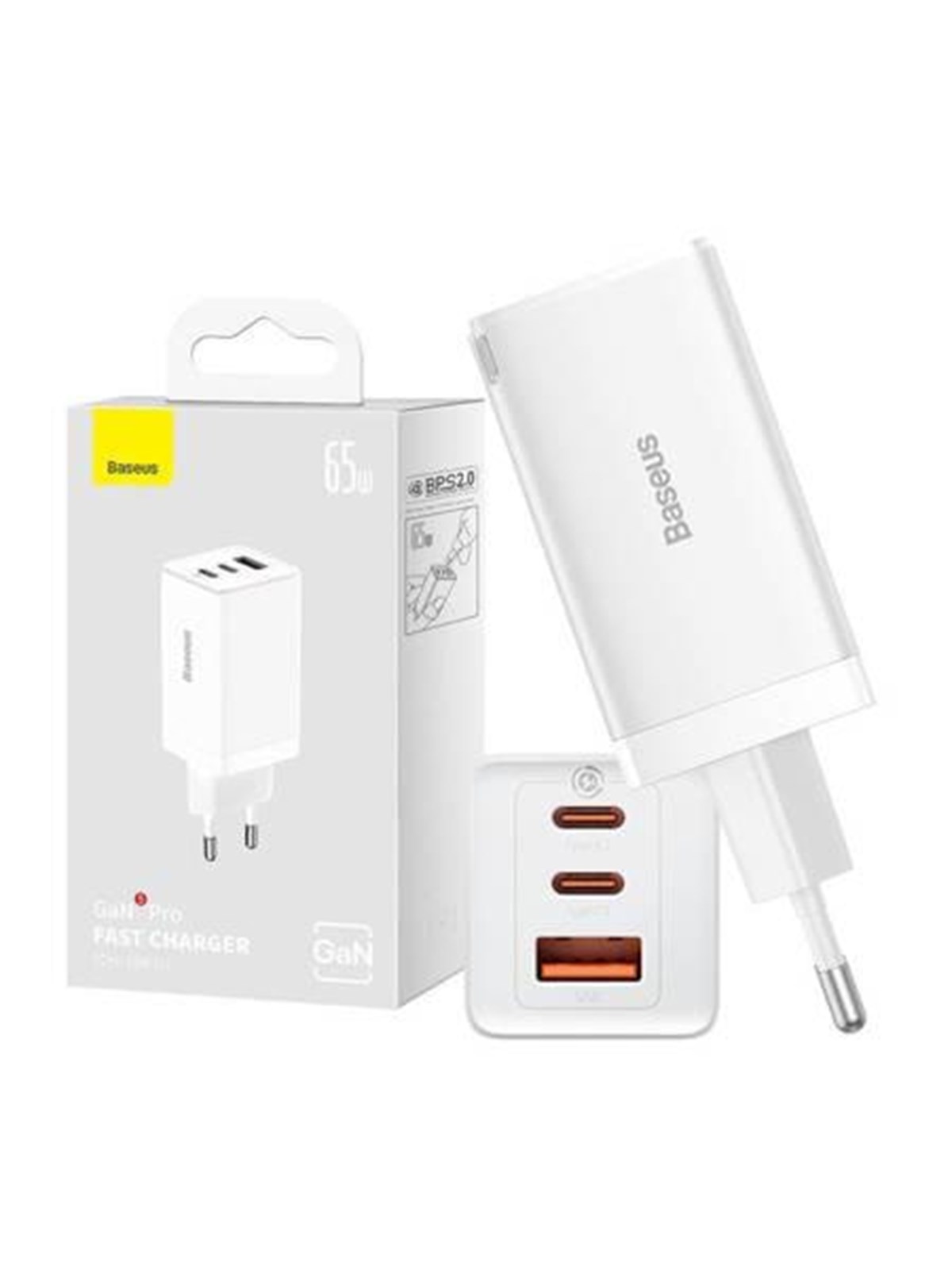 Baseus Wall charger GaN5 Pro 2xUSB-C + USB 65W (white), Mobil Oplader