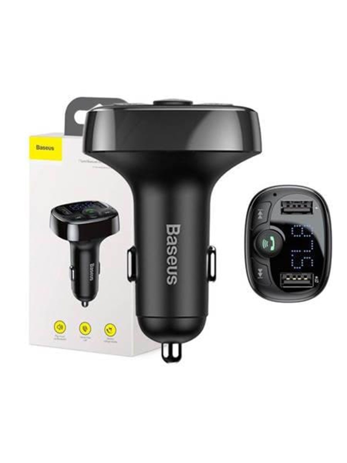 Baseus FM Transmitter T typed Bluetooth 2xUSB microSD (Black), Mobil Oplader
