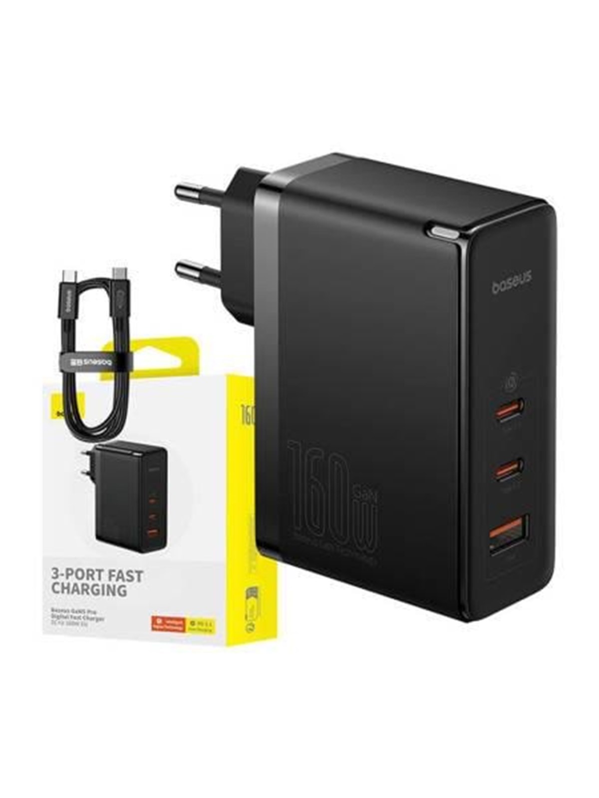 Baseus Wall charger GaN5 Pro 2xUSB-C + USB 160W (black), Mobil Oplader