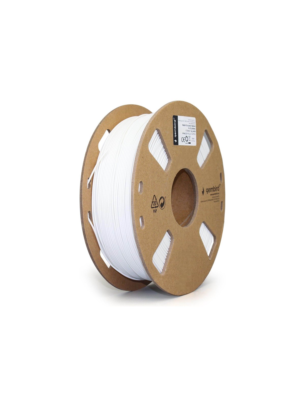 Gembird PLA Matt filament - Hvid - 1.75mm ø - 1 kg