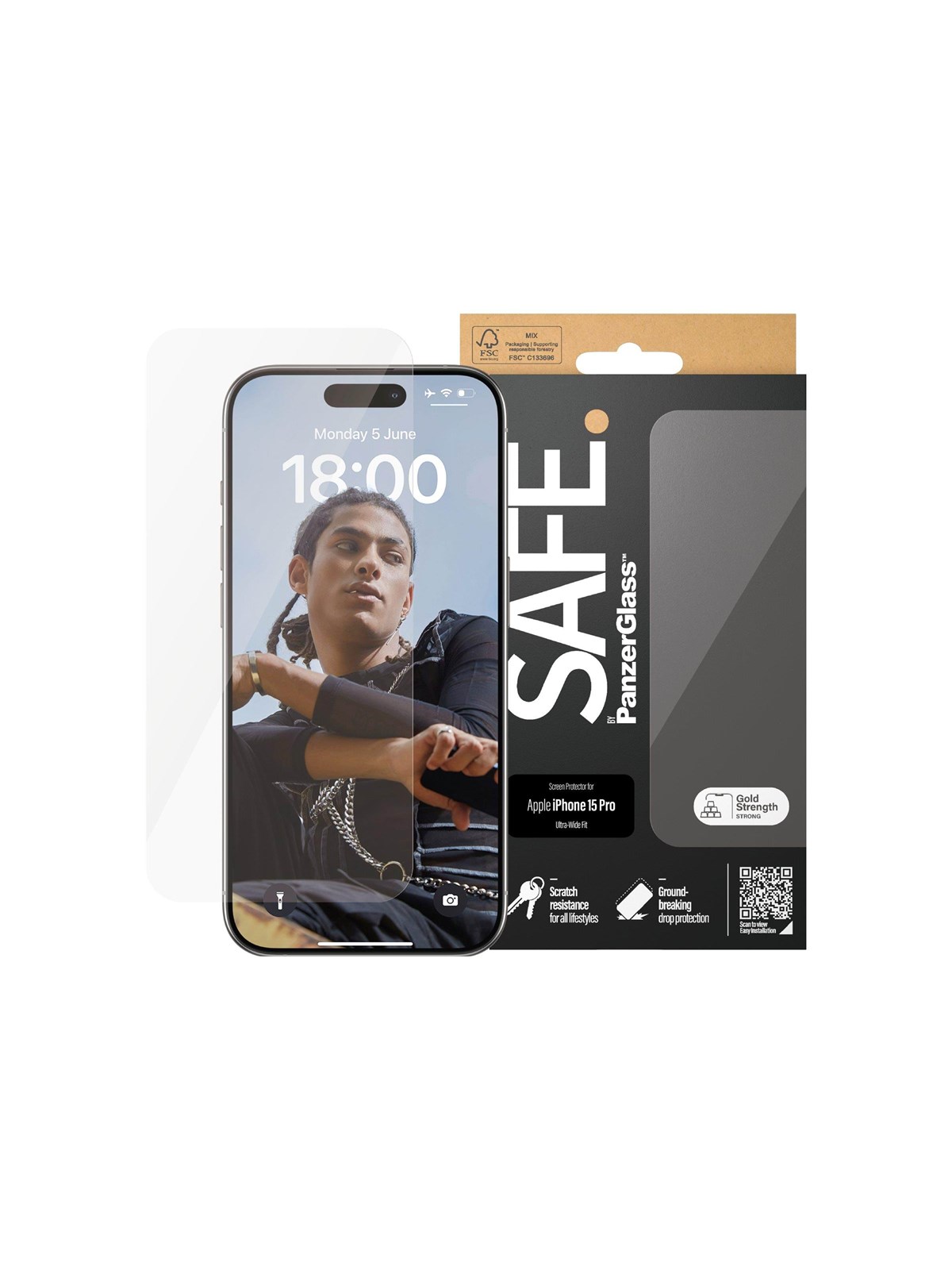 SAFE by PanzerGlass Screen Protector iPhone 15 Pro | Ultra-Wide Fit, Beskyttelsesglas