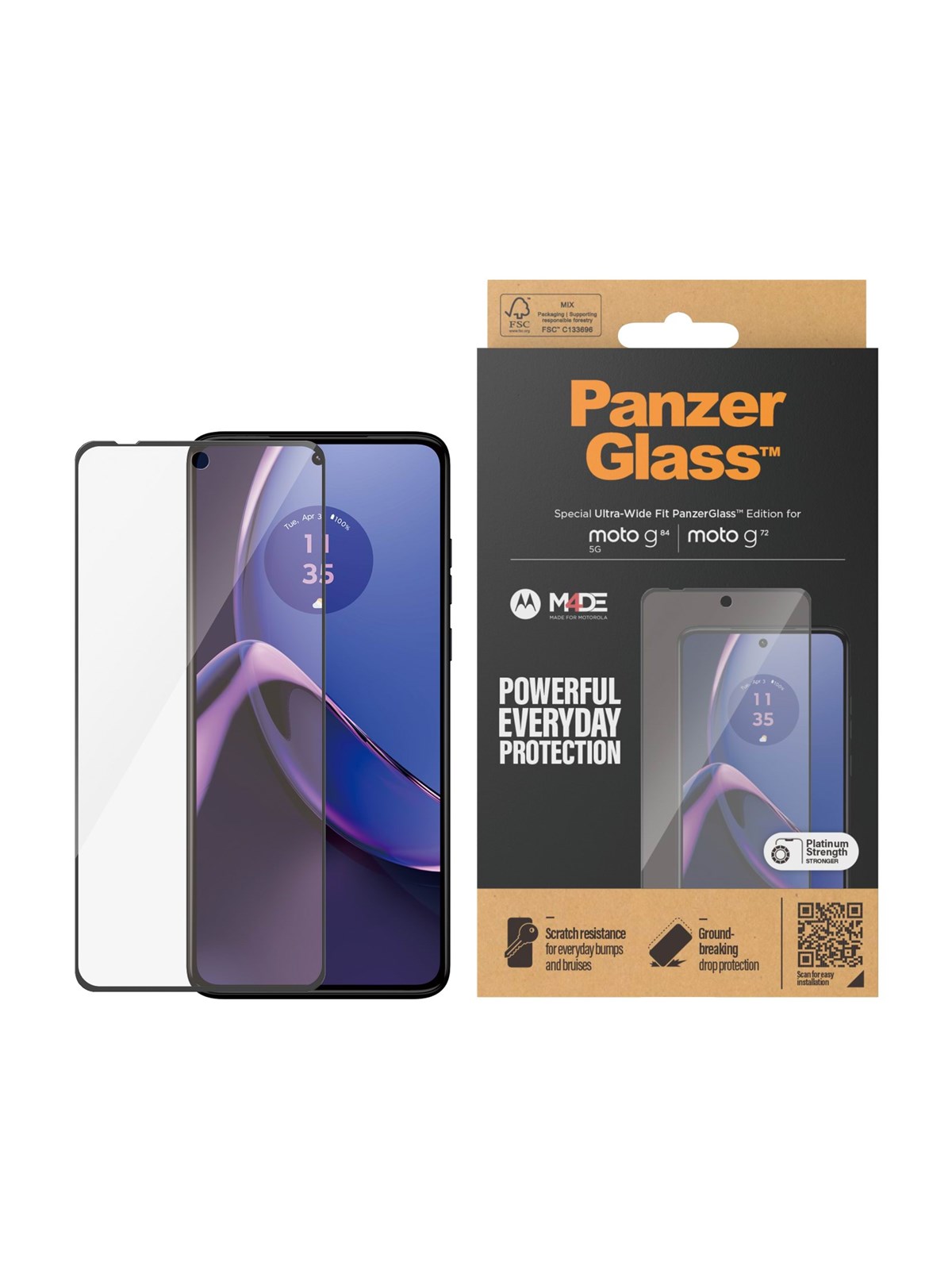PanzerGlass Screen Protector Motorola moto g84 | g72 | Ultra-Wide Fit, Beskyttelsesglas