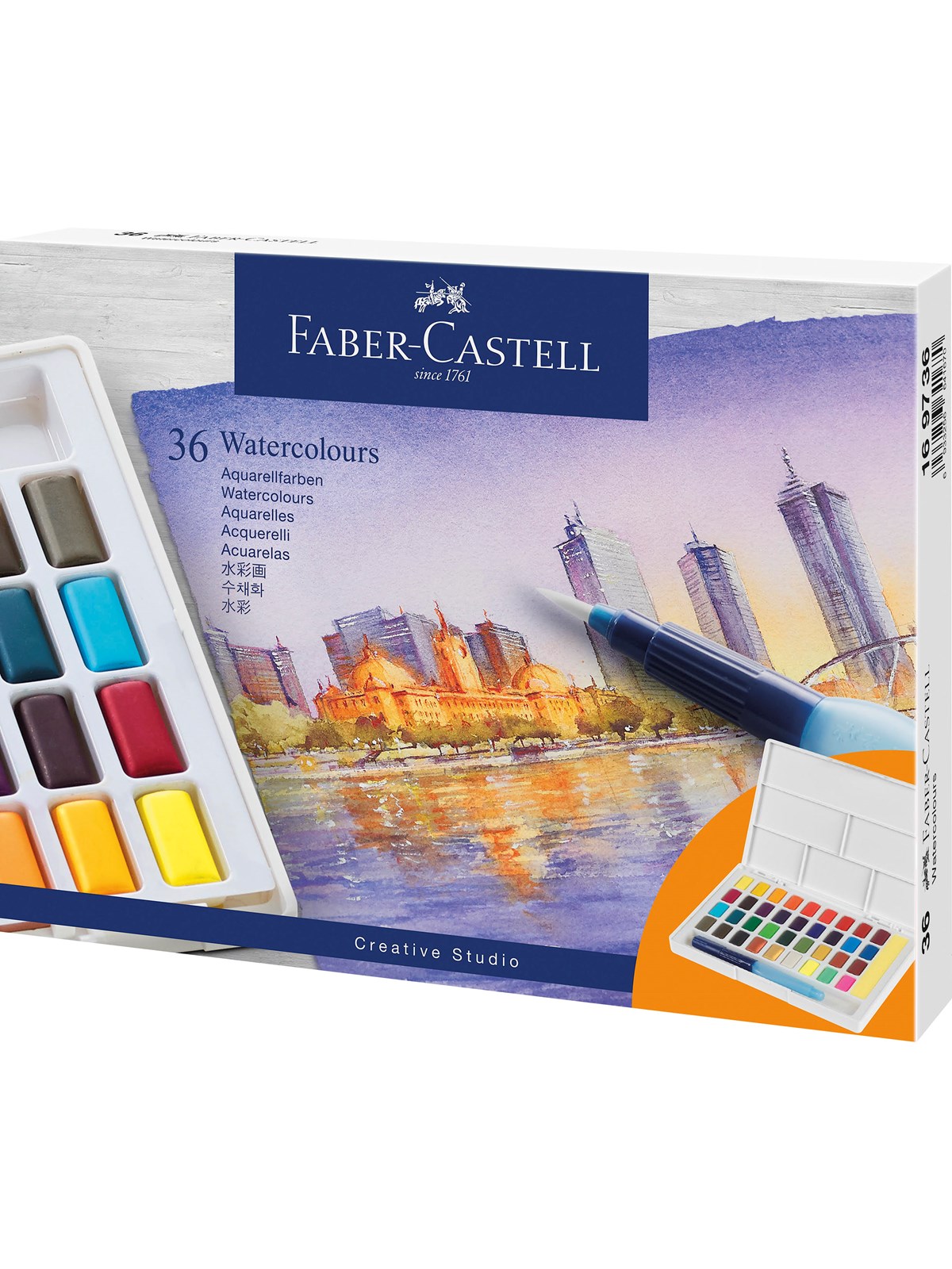 Faber-Castell Watercolour 36 ass i palette+water brush, Tegneværktøj