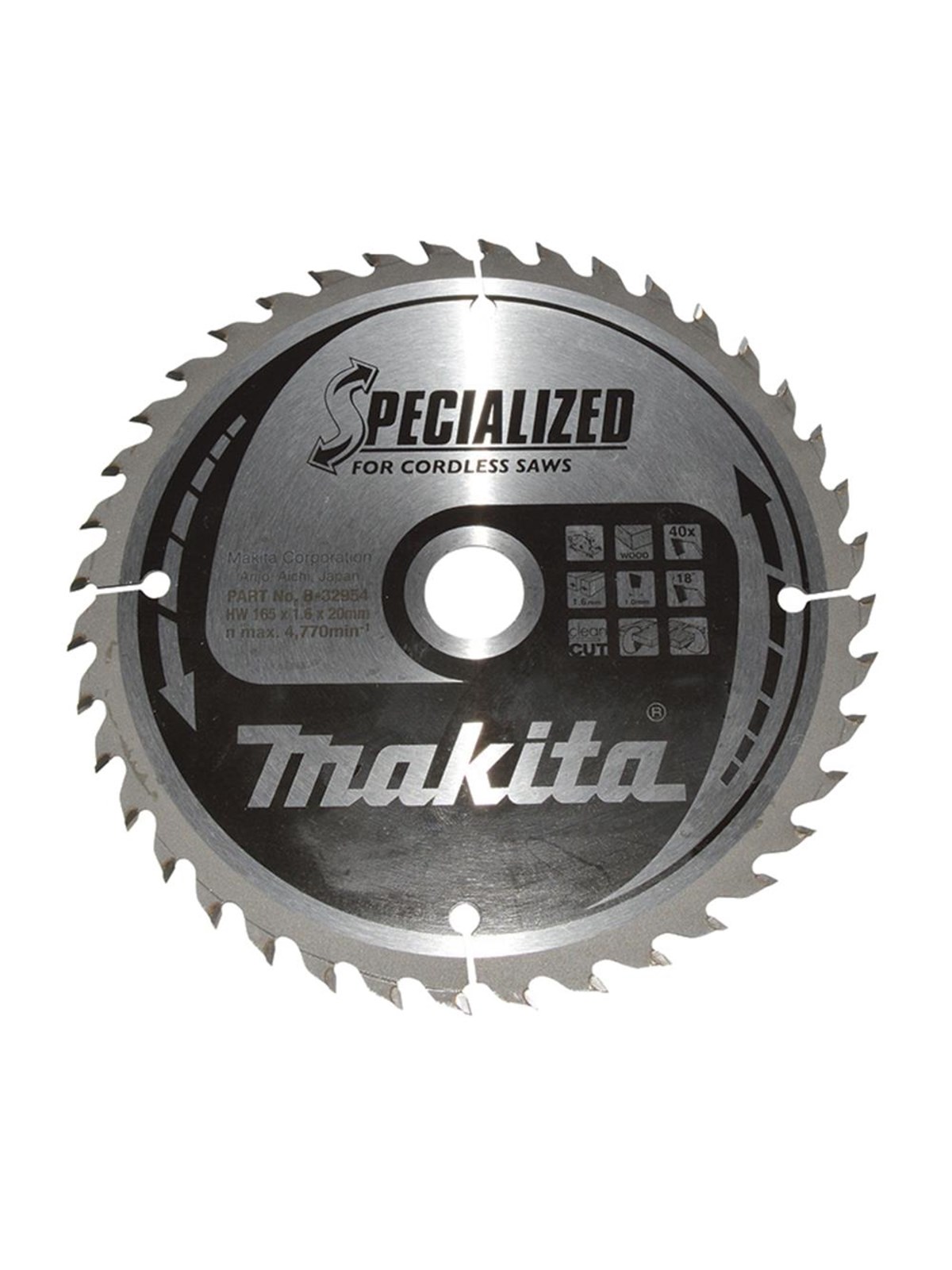 Makita Circular Saw Blade Specialized TCT 165x20mm 40T B-32954, Rundsav
