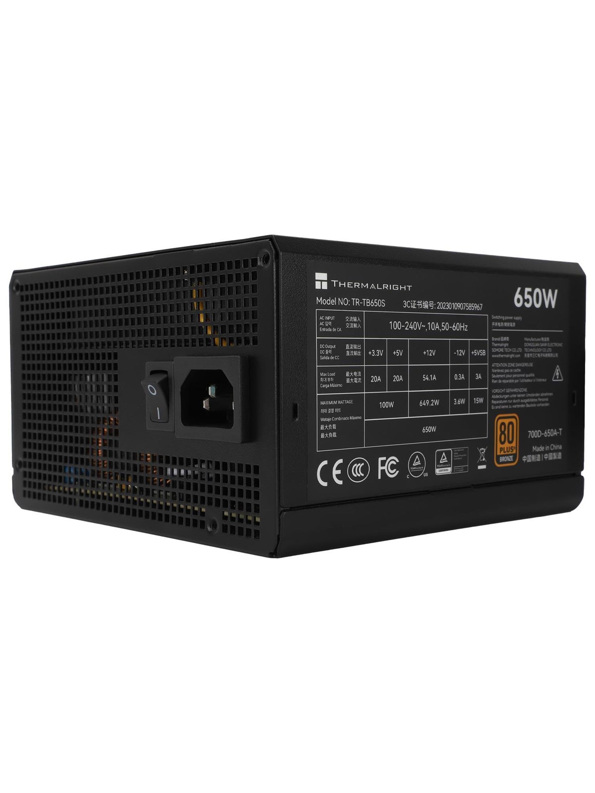 Thermalright TB S - Strømforsyning - 650 Watt - 140 mm - ATX 3.0 - 80 Plus Bronze certified