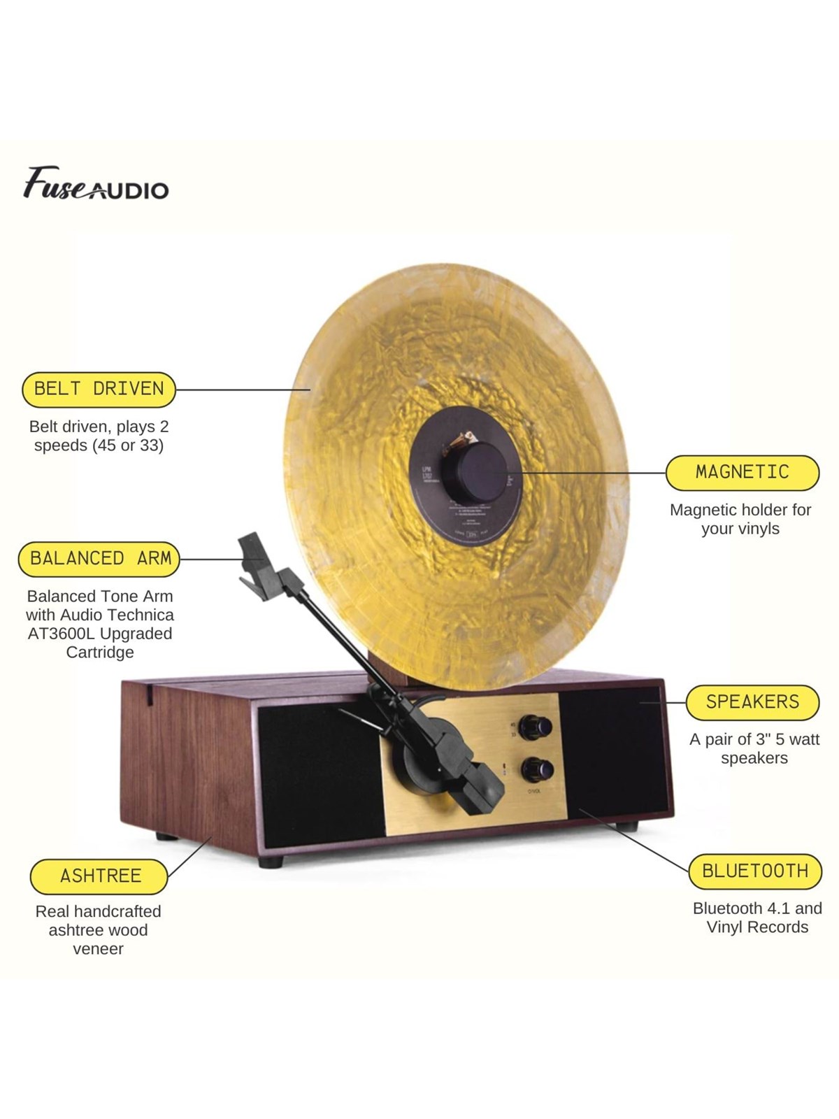 Fuse Audio REC - Audio Technica pick-up - Pladespiller Brun