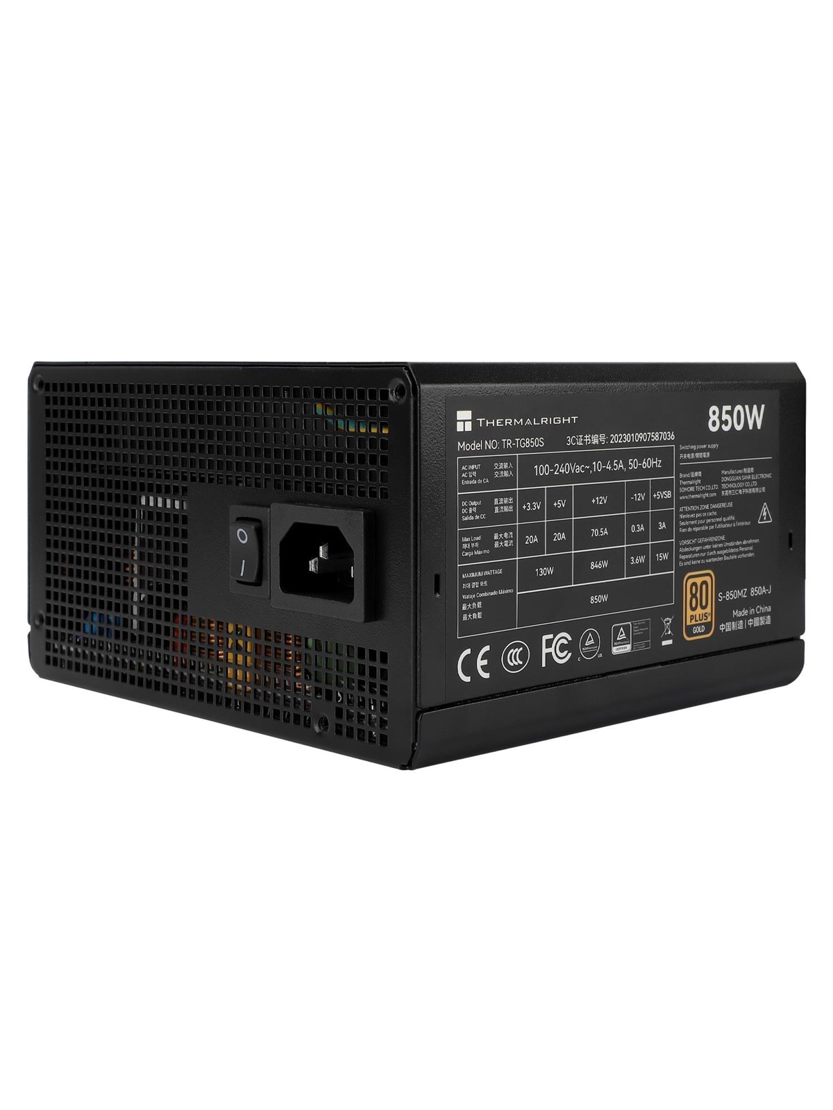 Thermalright TG S (Non-Modular) Sort - Strømforsyning - 850 Watt - 120 mm - ATX 3.0 - 80 Plus Gold certified