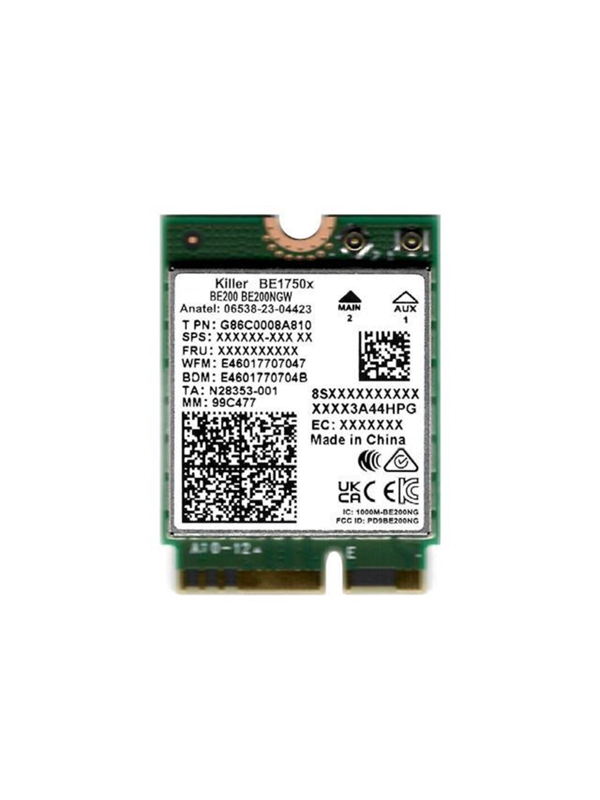 Intel Killer BE1750 Wi-Fi 7 2x2 + BT 5.4 / Without vPro, Netværksadapter