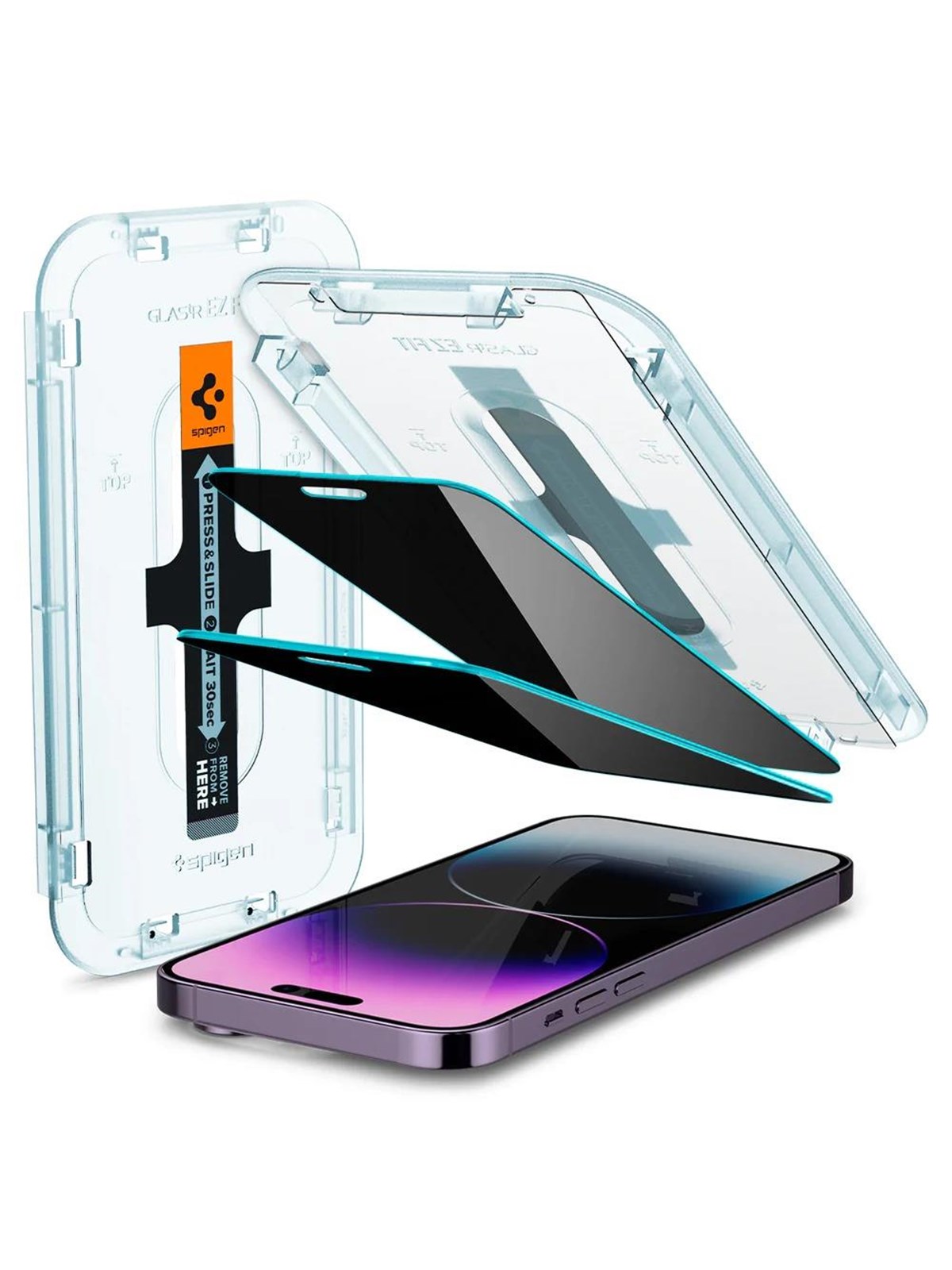 Spigen Glass EZ Fit Privacy 2 Pack - iPhone 14 Pro Max, Beskyttelsesglas