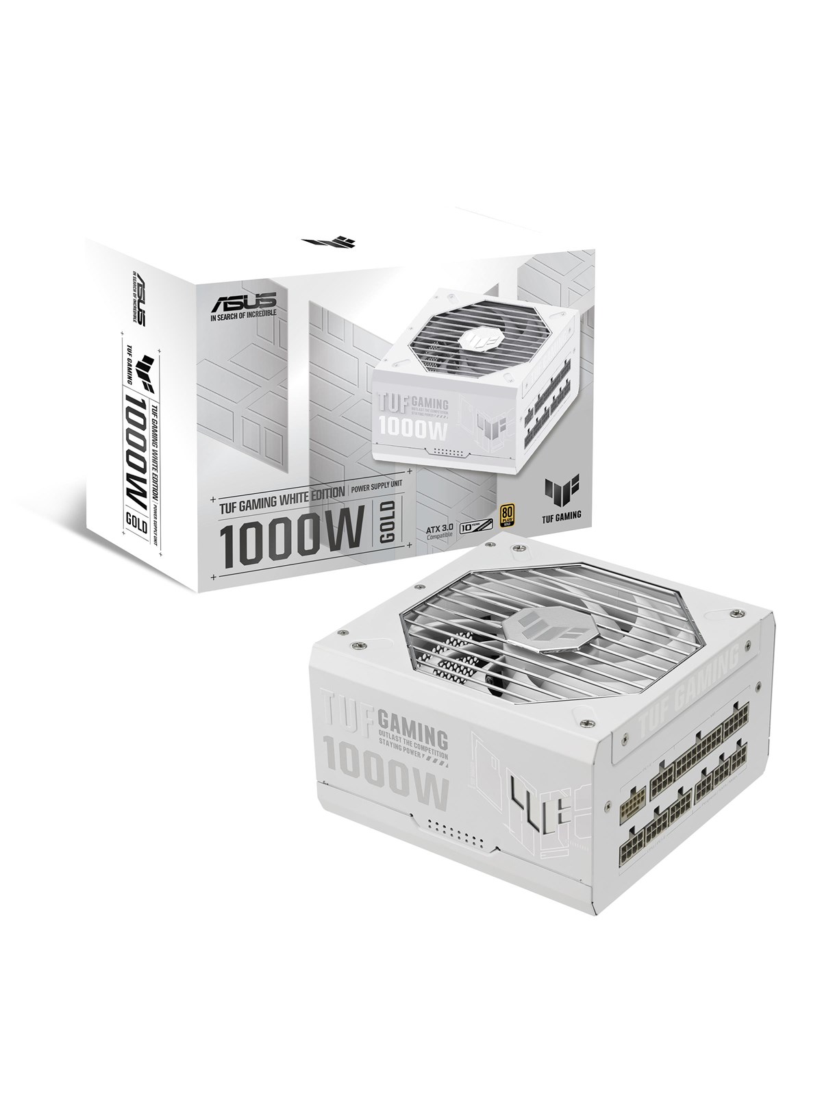ASUS TUF GAMING 1000G - White Strømforsyning - 1000 Watt - 135 mm - ATX 3.1 - 80 Plus Gold certified