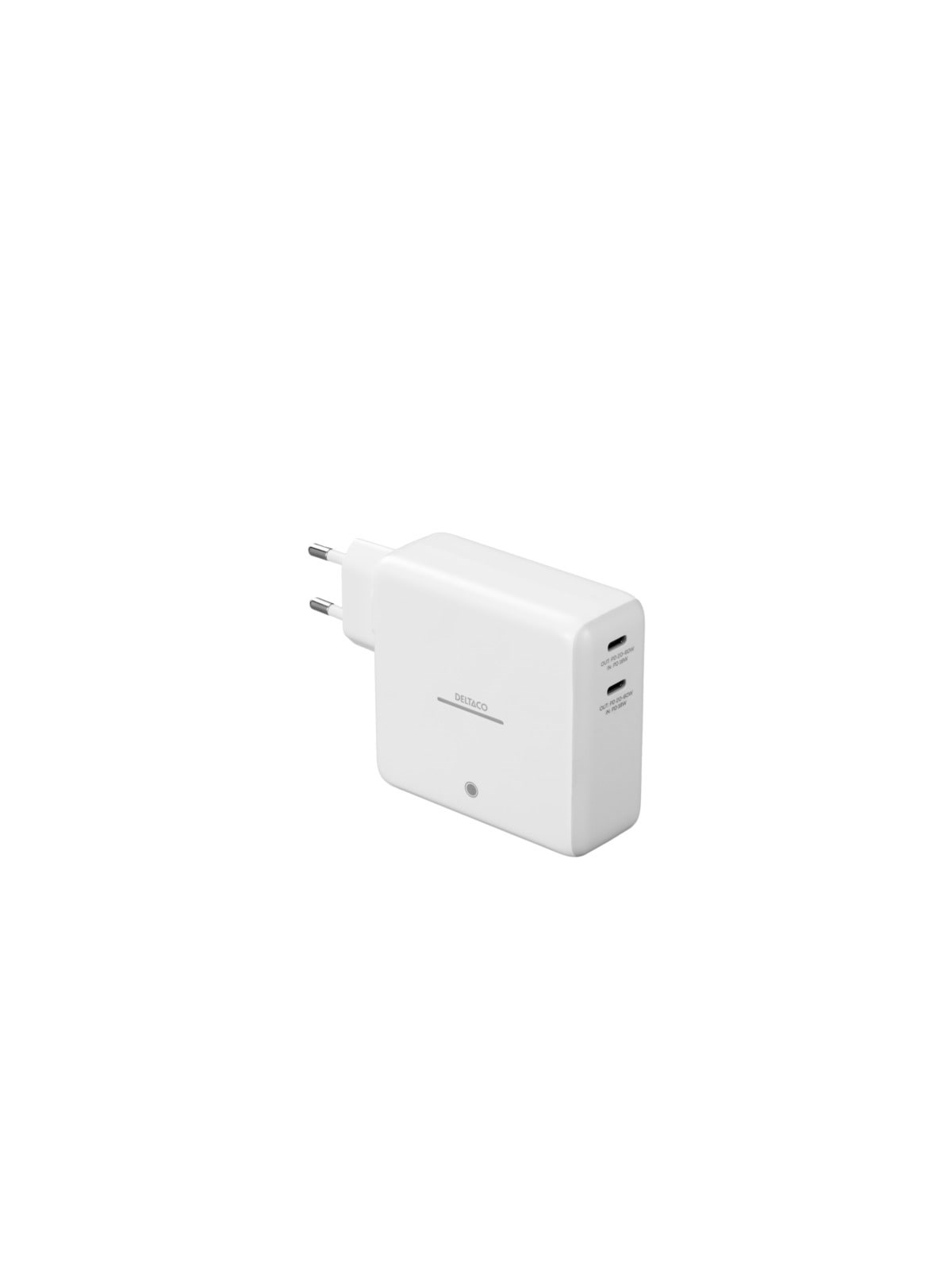 Deltaco USB-C wall charger with built-in power bank and GaN technology - 9600 mAh - White