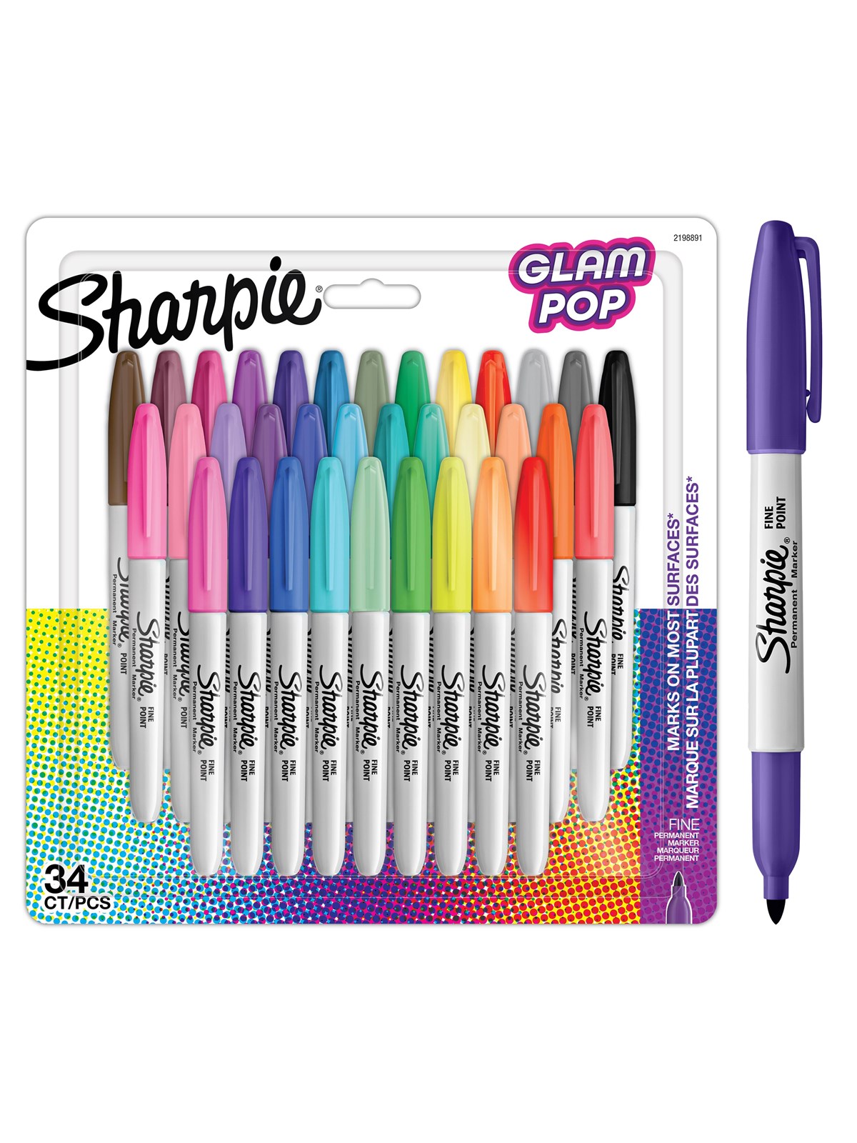 Sharpie Glam Pop Permanente Markers | Fin spids for fede detaljer | Assorterede livlige farver | 34 markerpenne