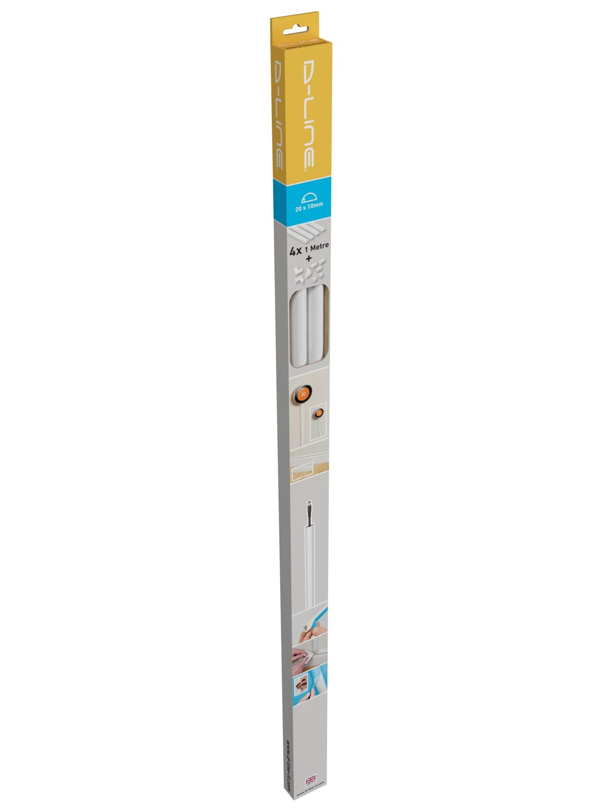 D-LINE D-profil Kabeldæksel 20x10mm 4x1m + 8 adapt., Kabel Organisering