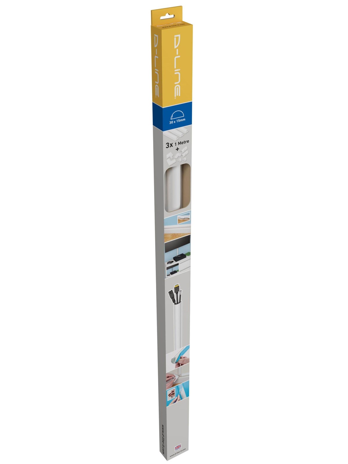 D-LINE D-profil Kabeldæksel 30x15mm 3x1m + 7 adapt., Kabel Organisering
