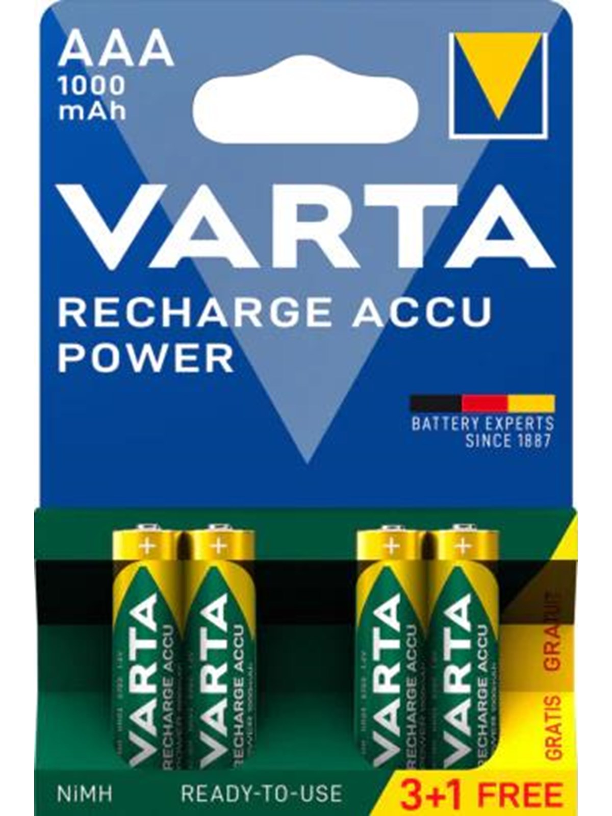 VARTA Recharge Charge Accu Power åA 1000mAh 4-Pack (3+1), Batteri