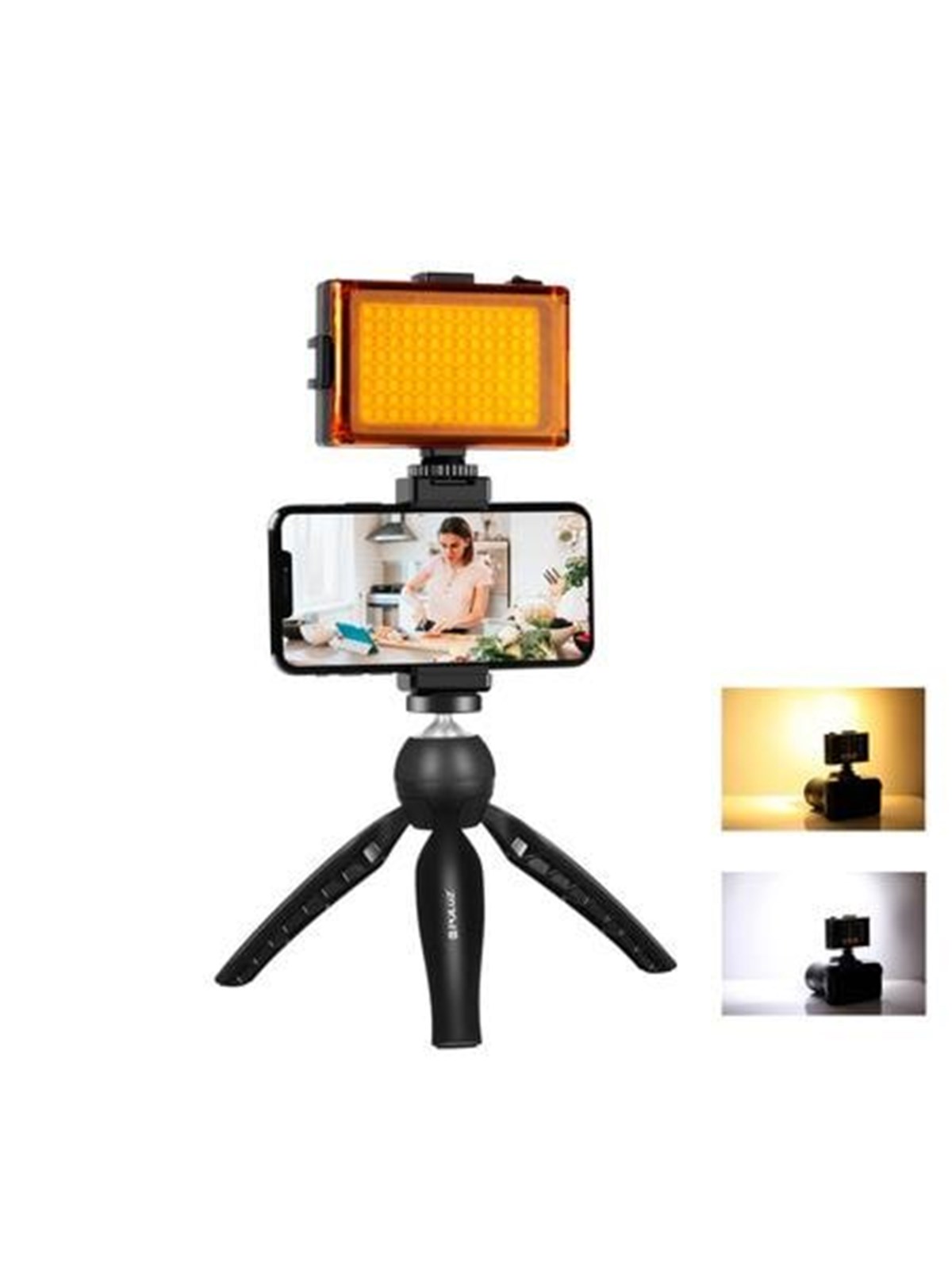 Puluz Live broadcast kit tripod mount + LED lamp + phone clamp, Kamerastativ