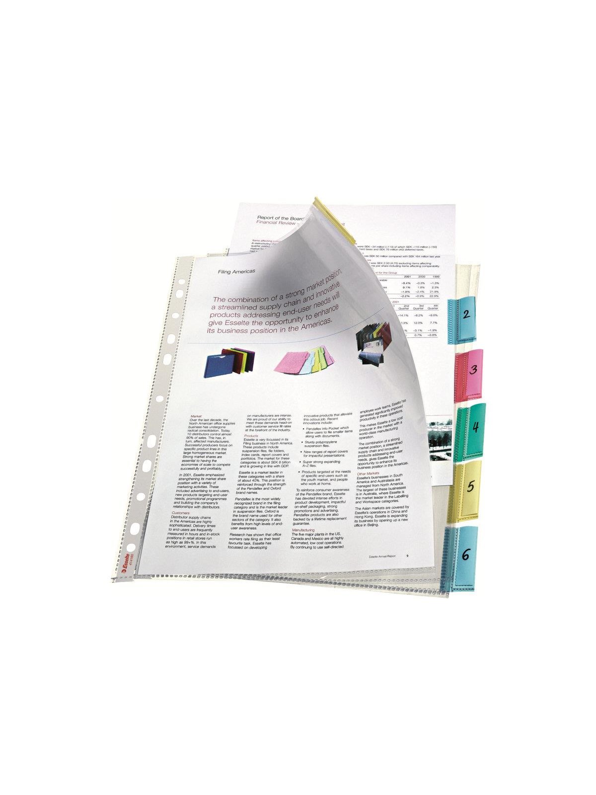 Esselte - L-shaped folder - 6 parts - for A4 Maxi - capacity: 30 sheets - tabbed - clear glass
