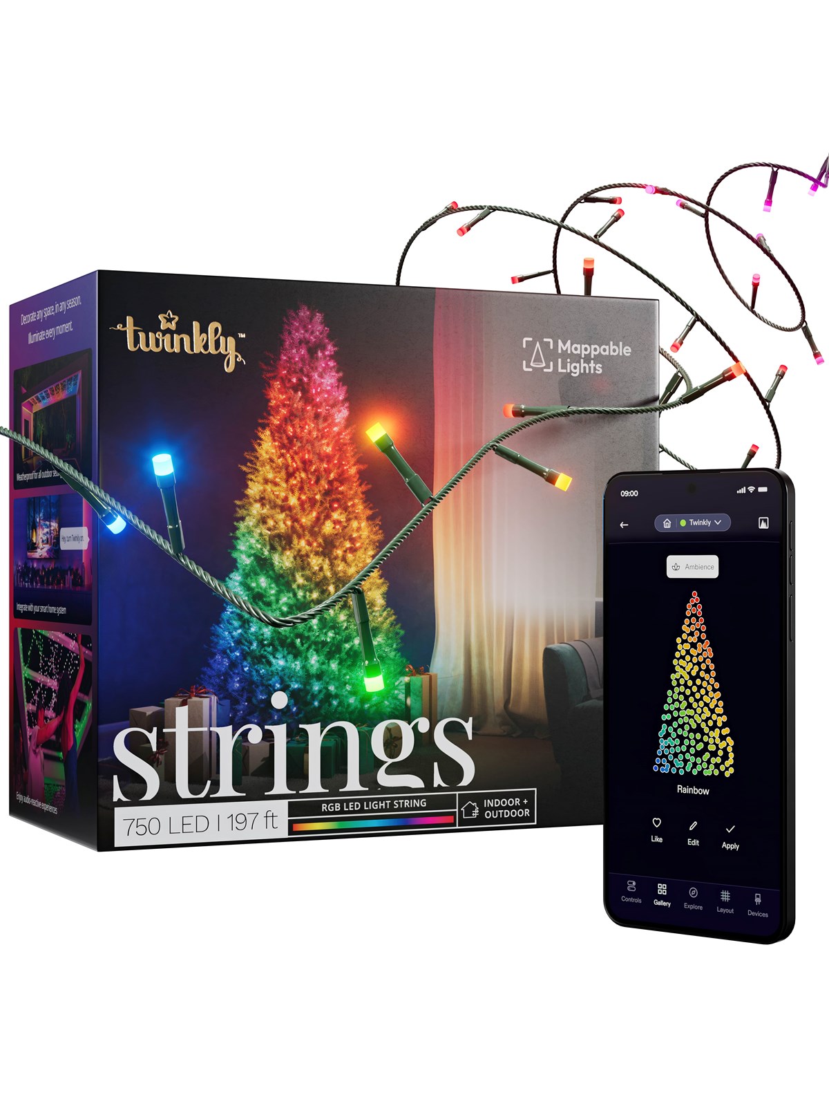 Twinkly Strings - 750 RGB Lights String Black Wire Plug Type F, Smart Home