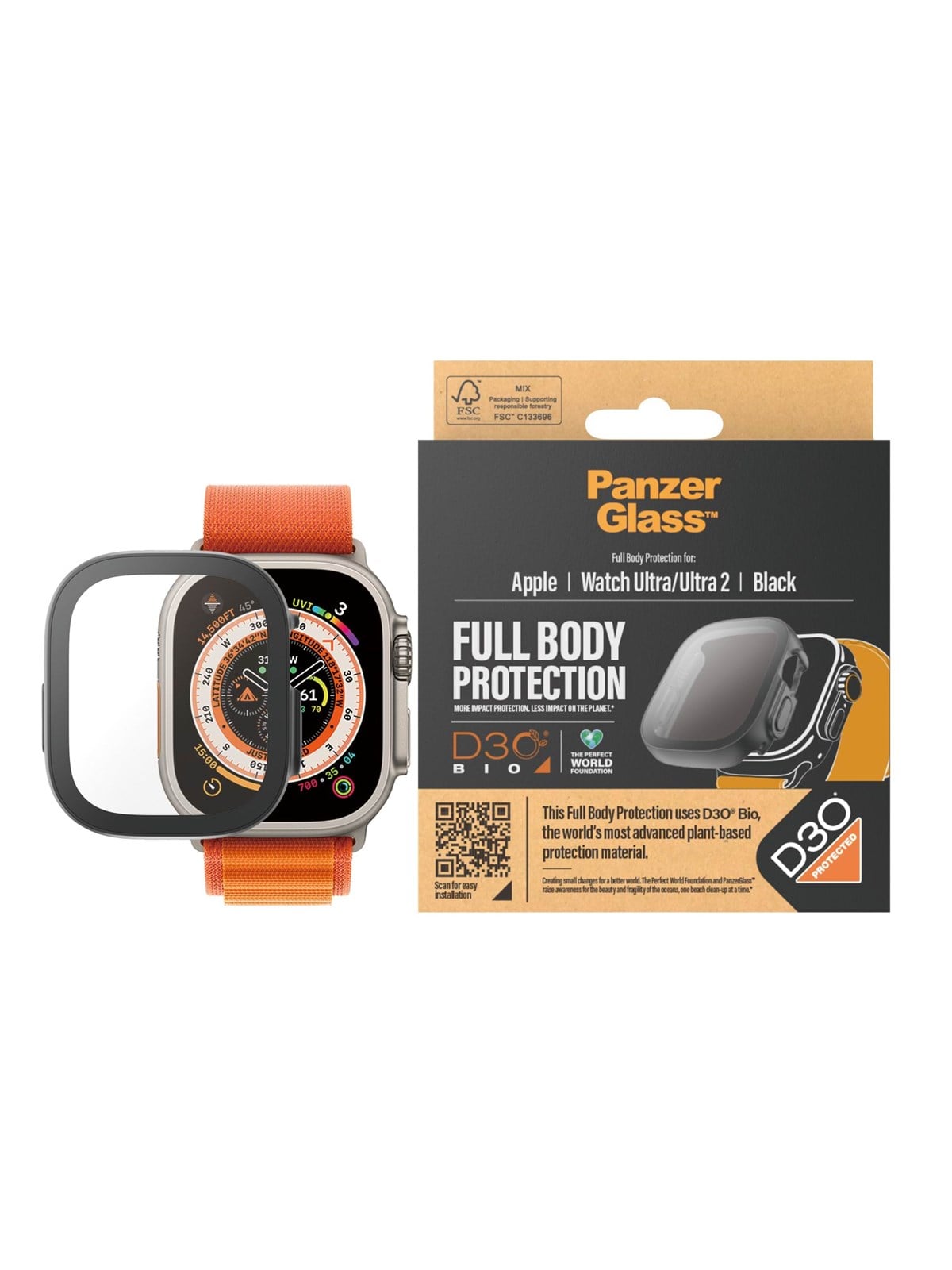PanzerGlass Screen Protector Full Body with D3O Apple Watch Ultra | 49mm | Black