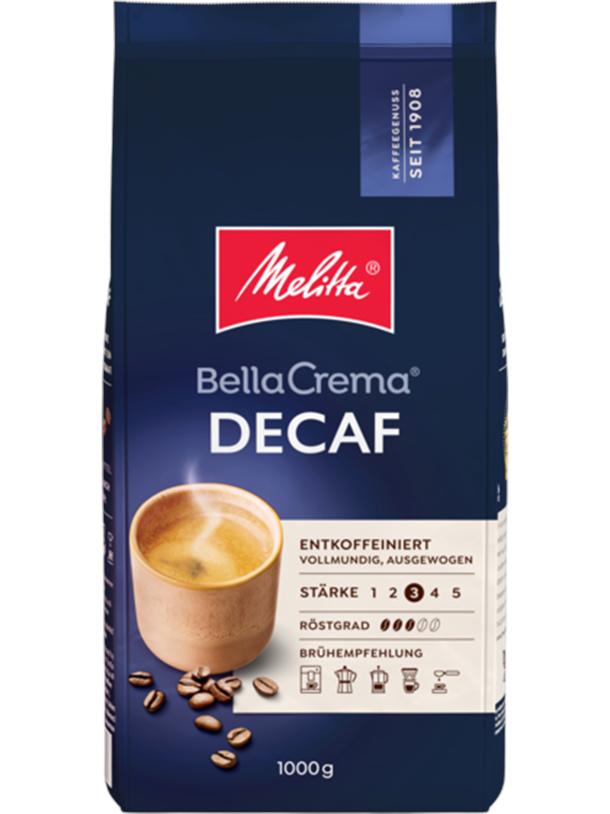 Melitta Bella Crema Decaffeinato 1kg, Kaffemaskine