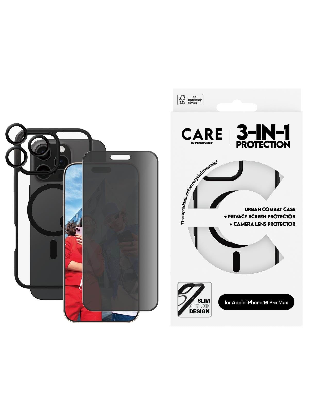 CARE by PanzerGlass Flagship 3-in-1 Privacy Bundle iPhone 16 Pro Max, Mobilcover