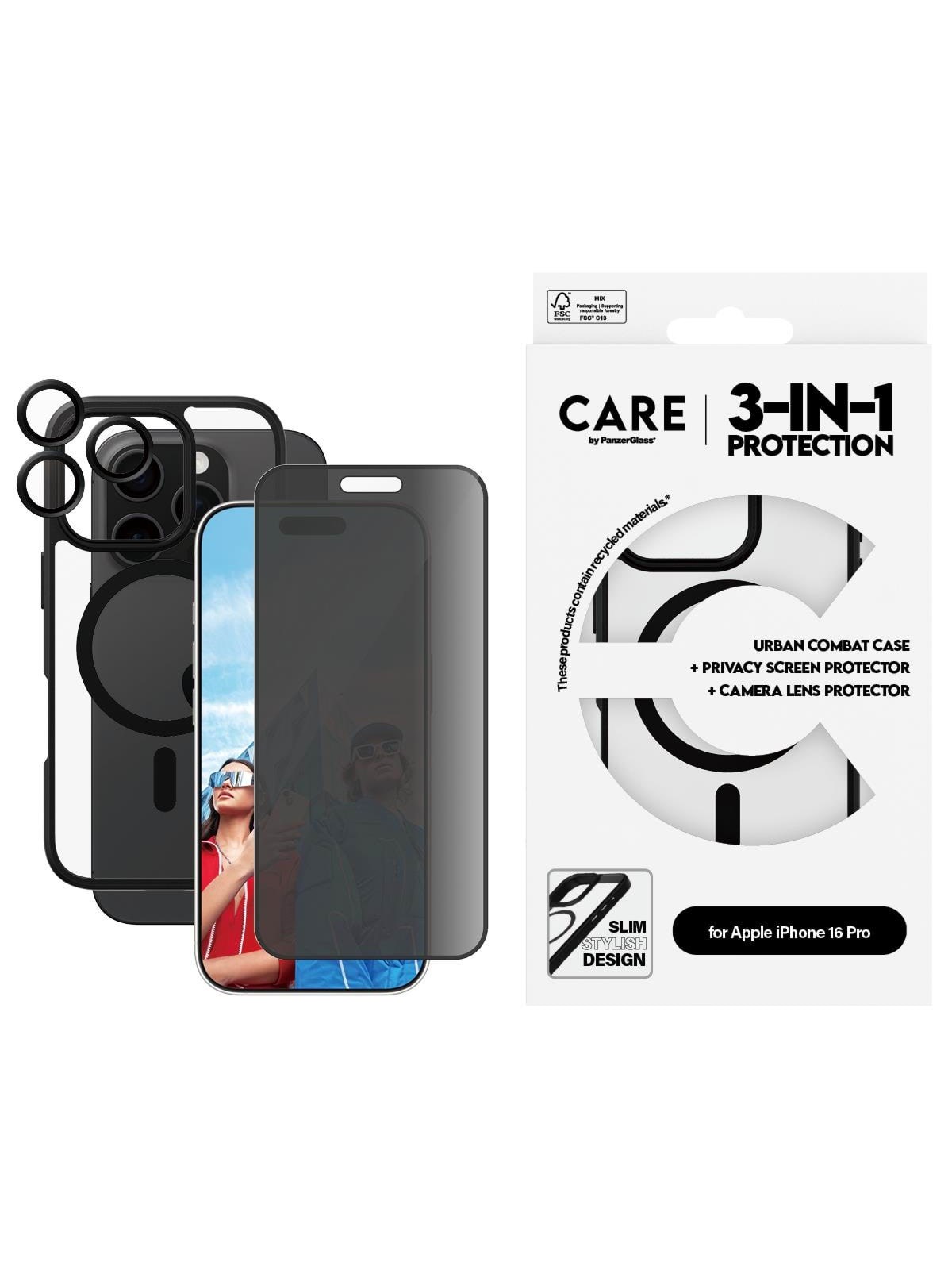 CARE by PanzerGlass Flagship 3-in-1 Privacy Bundle iPhone 16 Pro, Mobilcover