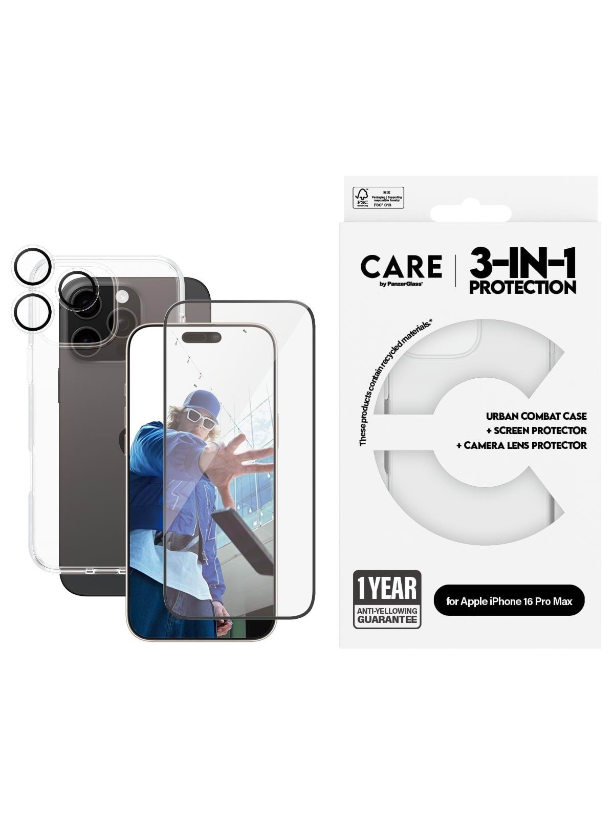 CARE by PanzerGlass Flagship 3-in-1 Bundle iPhone 16 Pro Max, Mobilcover