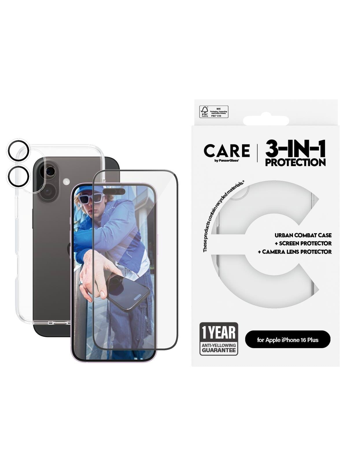 CARE by PanzerGlass Flagship 3-in-1 Bundle iPhone 16 Plus, Mobilcover